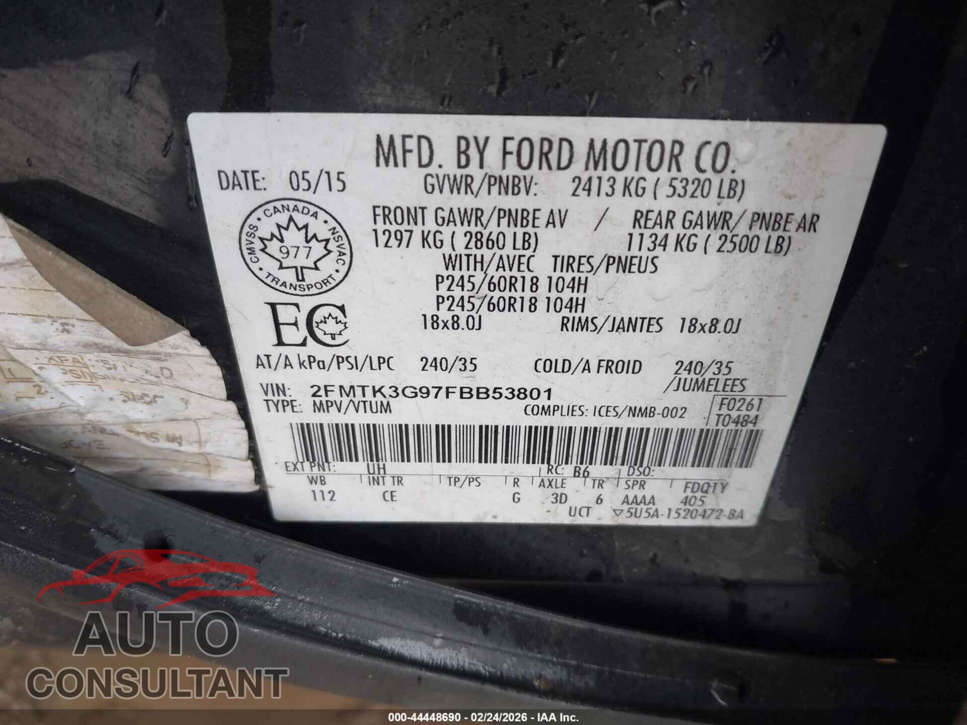FORD EDGE 2015 - 2FMTK3G97FBB53801