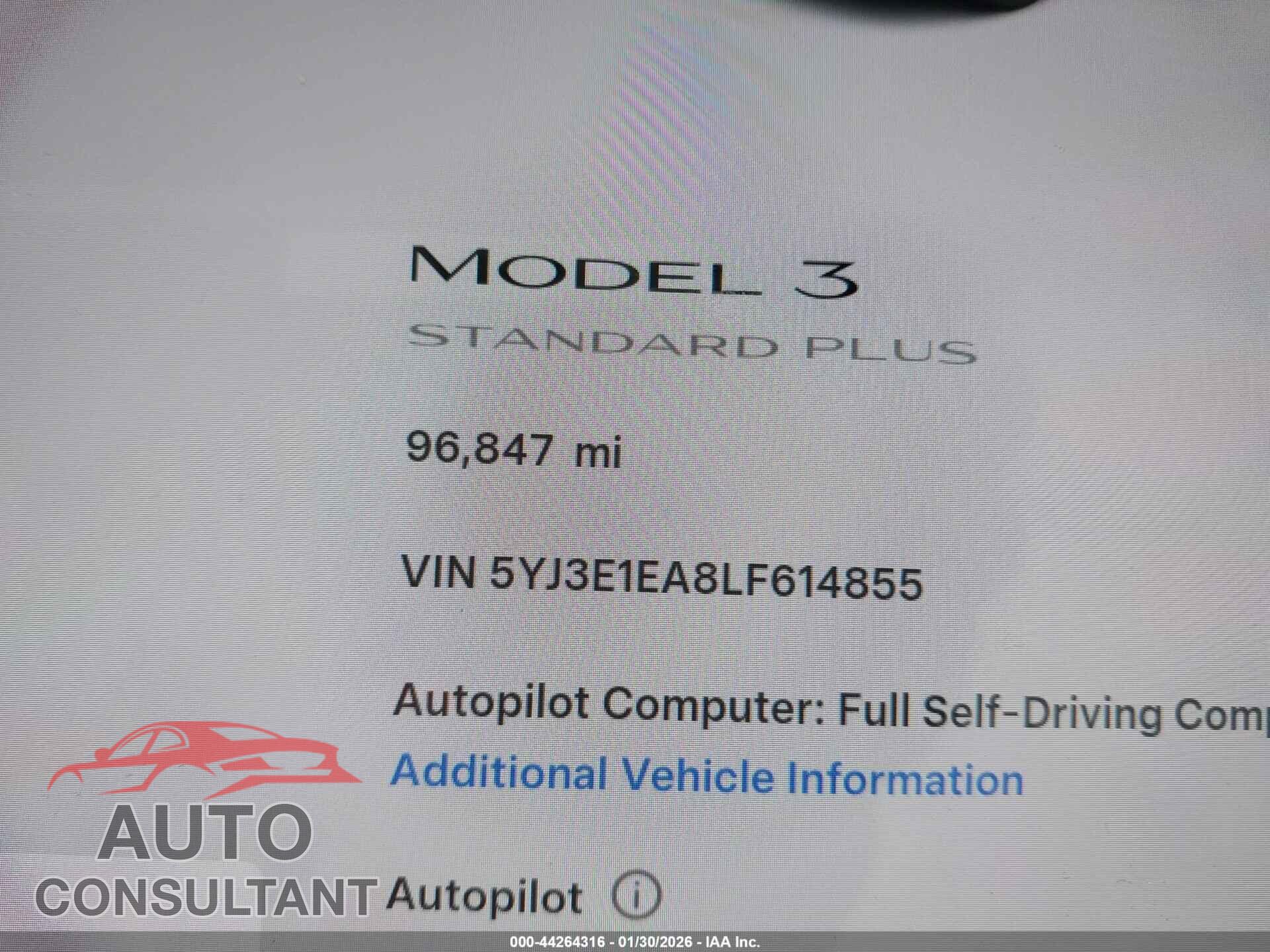 TESLA MODEL 3 2020 - 5YJ3E1EA8LF614855