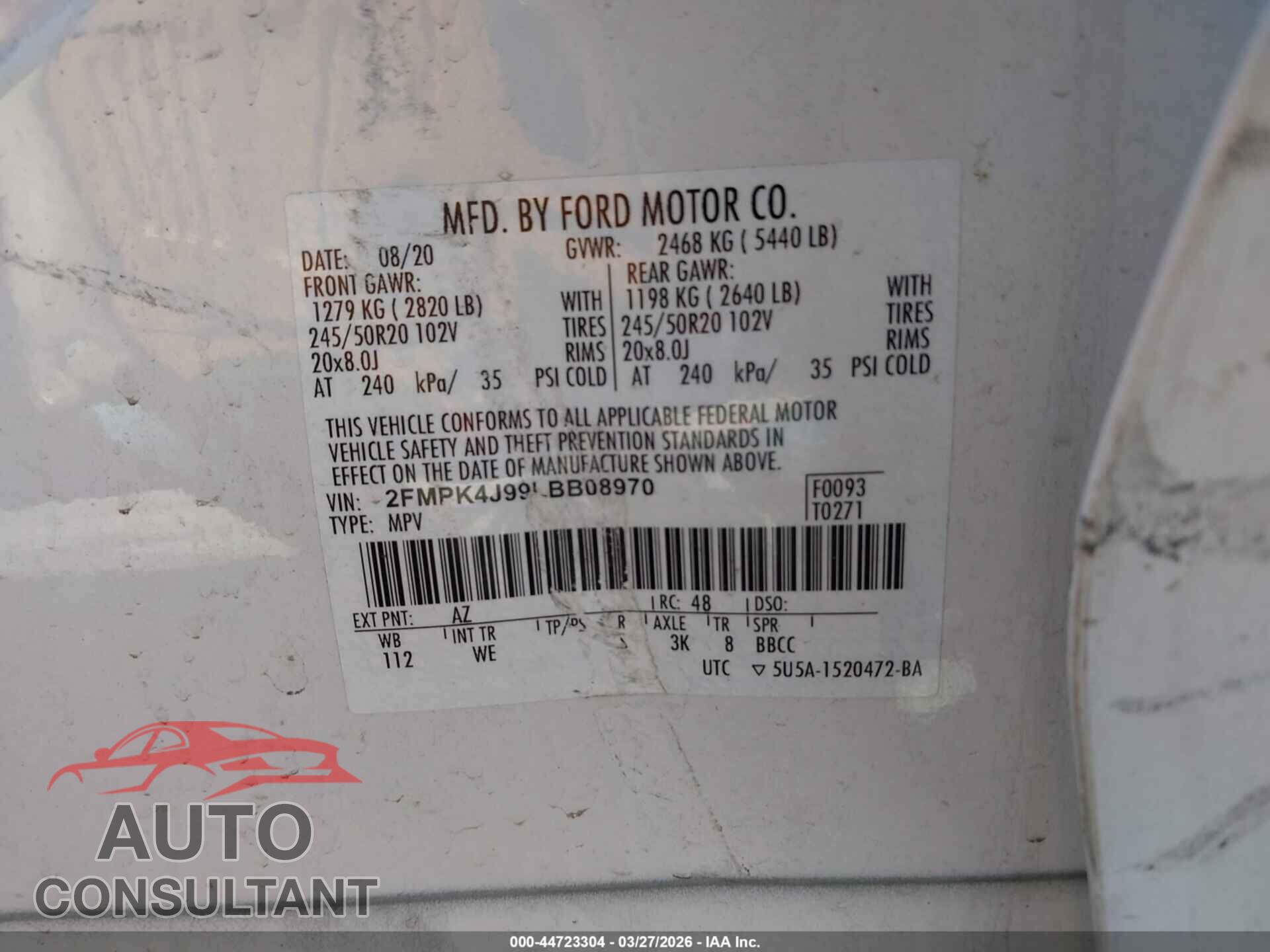 FORD EDGE 2020 - 2FMPK4J99LBB08970