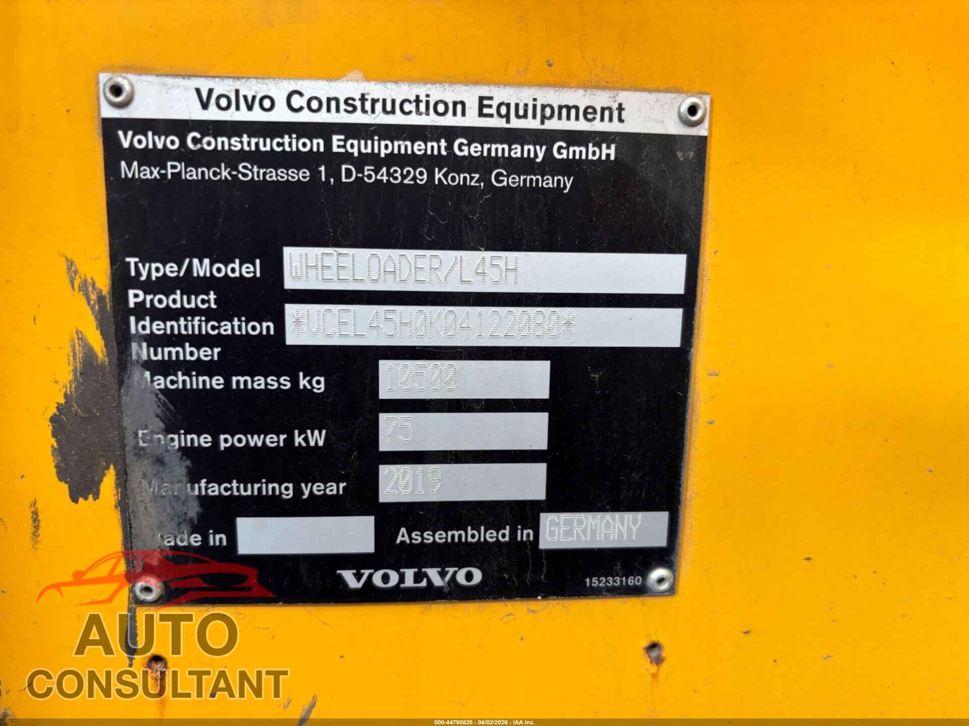VOLVO WHEELOADER/L45H 2019 - VCEL45H0K04122080