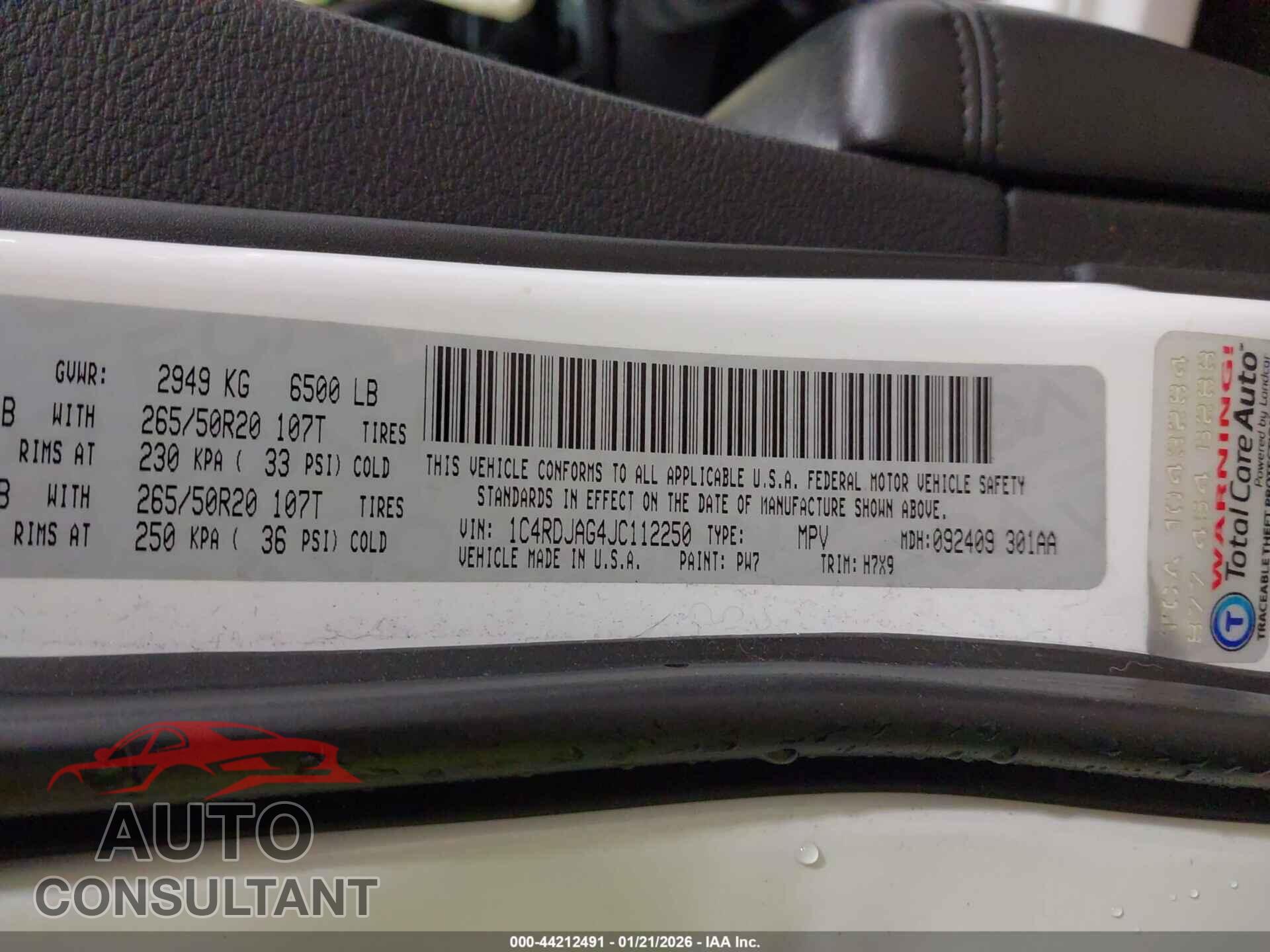 DODGE DURANGO 2018 - 1C4RDJAG4JC112250