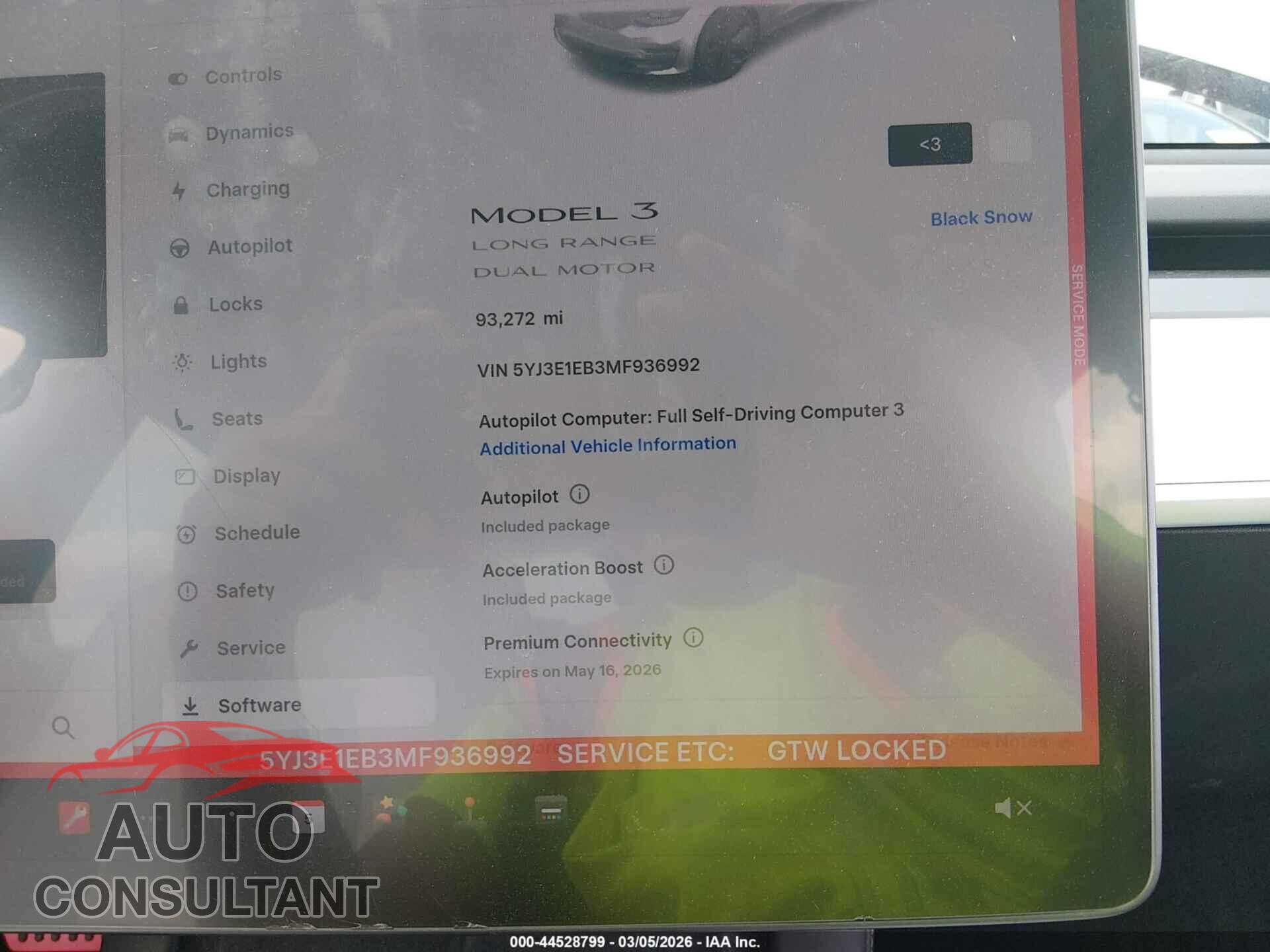 TESLA MODEL 3 2021 - 5YJ3E1EB3MF936992