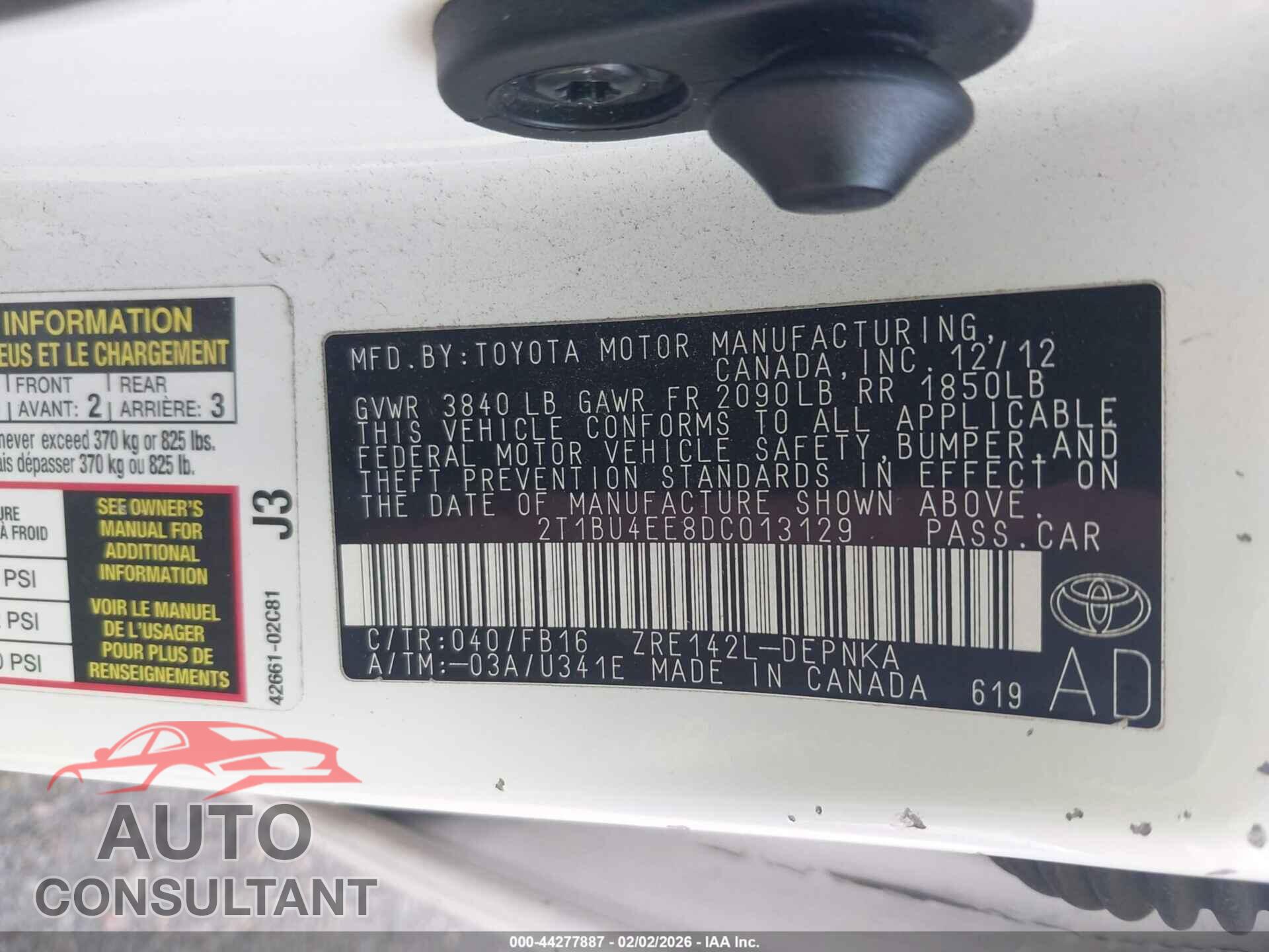 TOYOTA COROLLA 2013 - 2T1BU4EE8DC013129