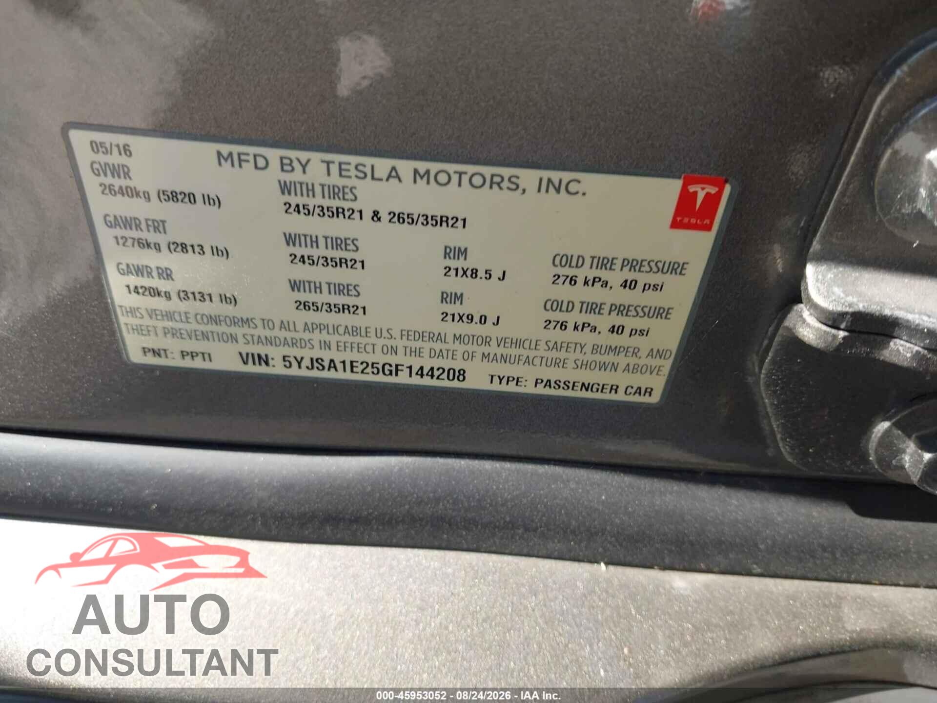 TESLA MODEL S 2016 - 5YJSA1E25GF144208