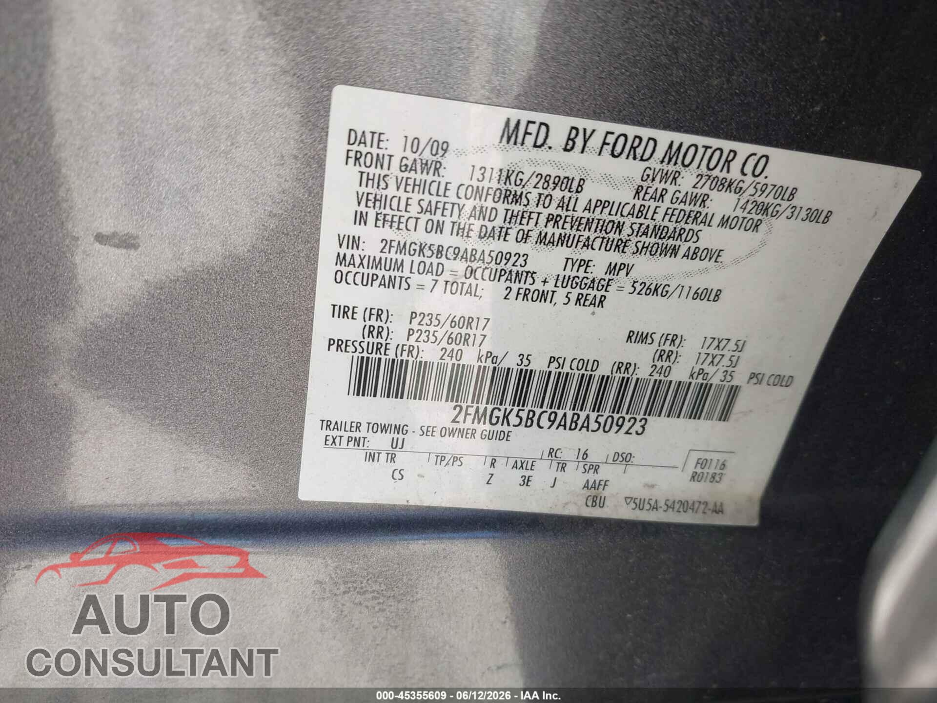 FORD FLEX 2010 - 2FMGK5BC9ABA50923