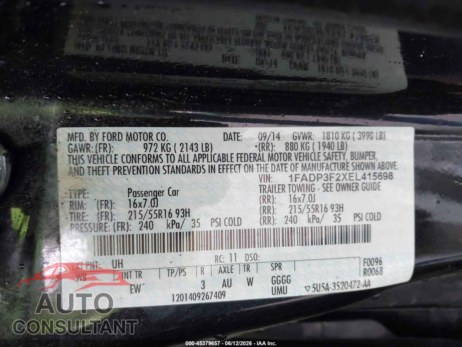 FORD FOCUS 2014 - 1FADP3F2XEL415698