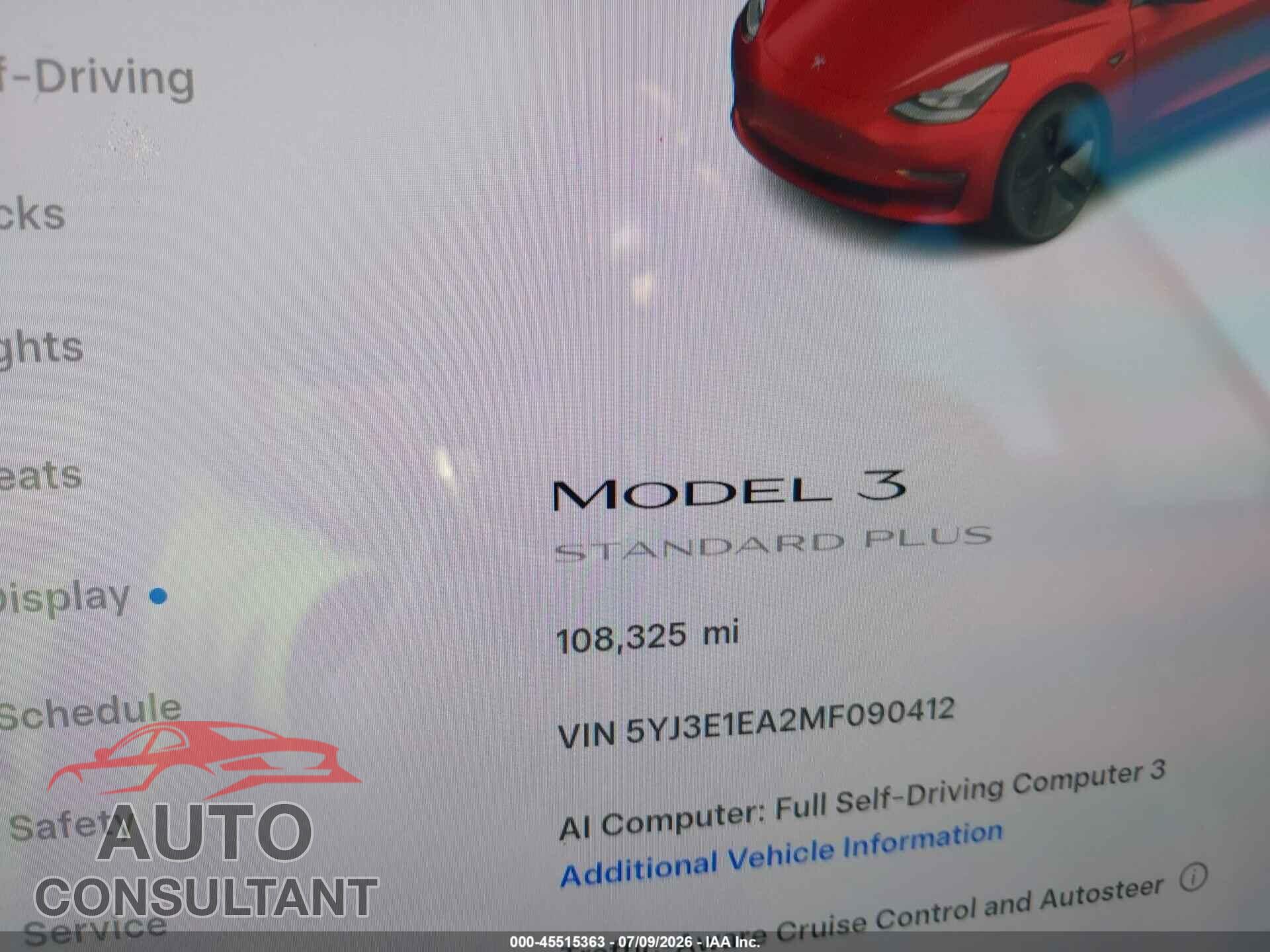 TESLA MODEL 3 2021 - 5YJ3E1EA2MF090412