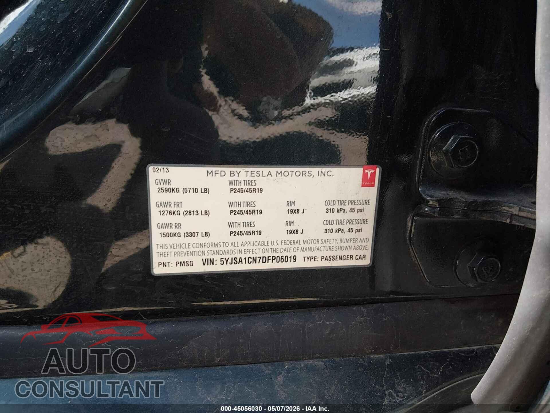 TESLA MODEL S 2013 - 5YJSA1CN7DFP06019