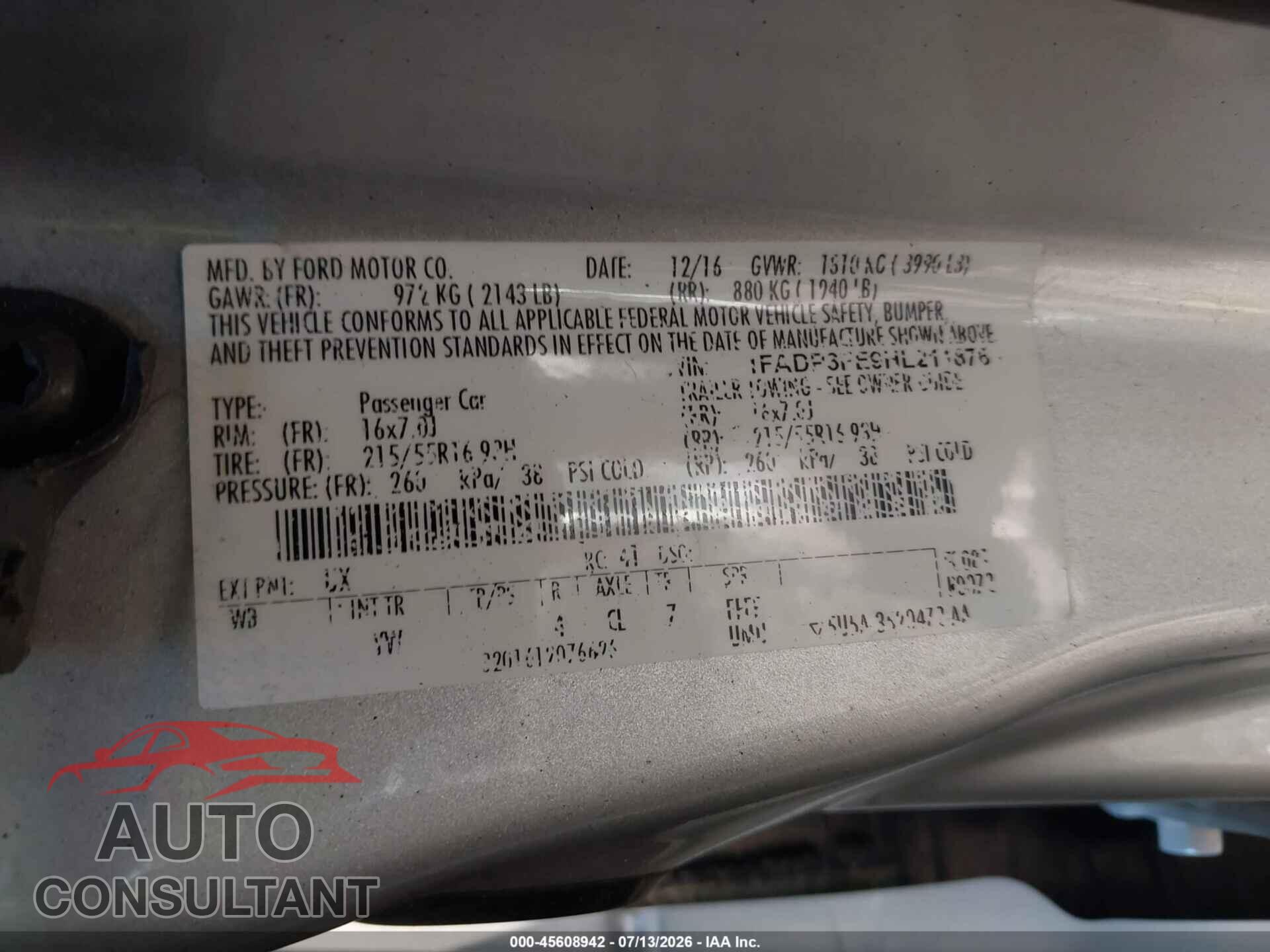 FORD FOCUS 2017 - 1FADP3FE9HL211876