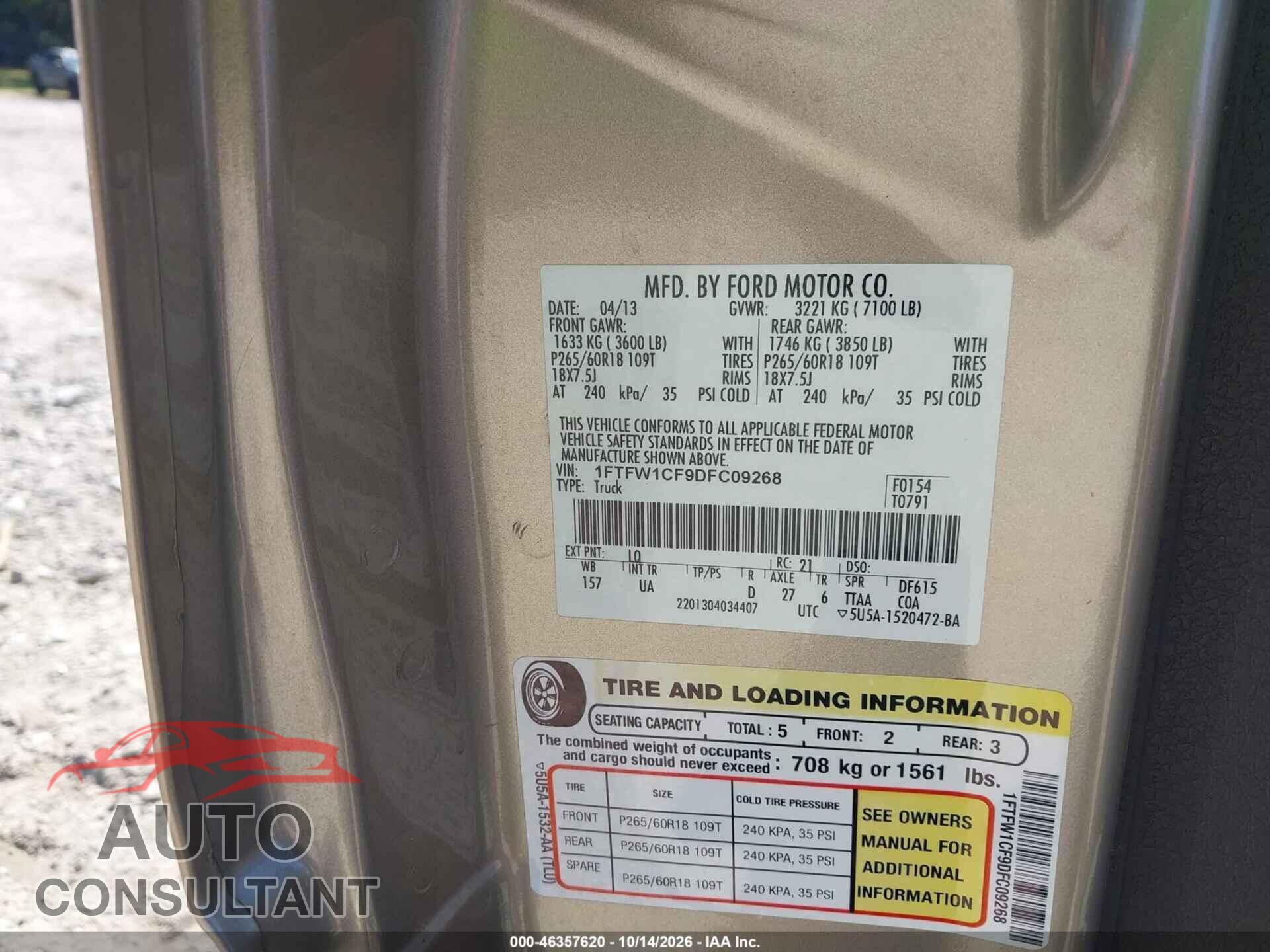 FORD F-150 2013 - 1FTFW1CF9DFC09268