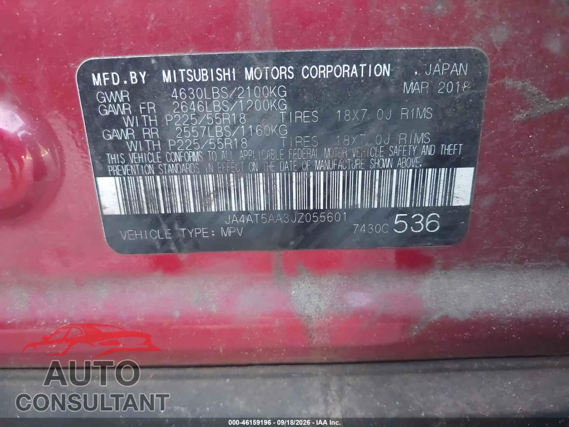 MITSUBISHI ECLIPSE CROSS 2018 - JA4AT5AA3JZ055601