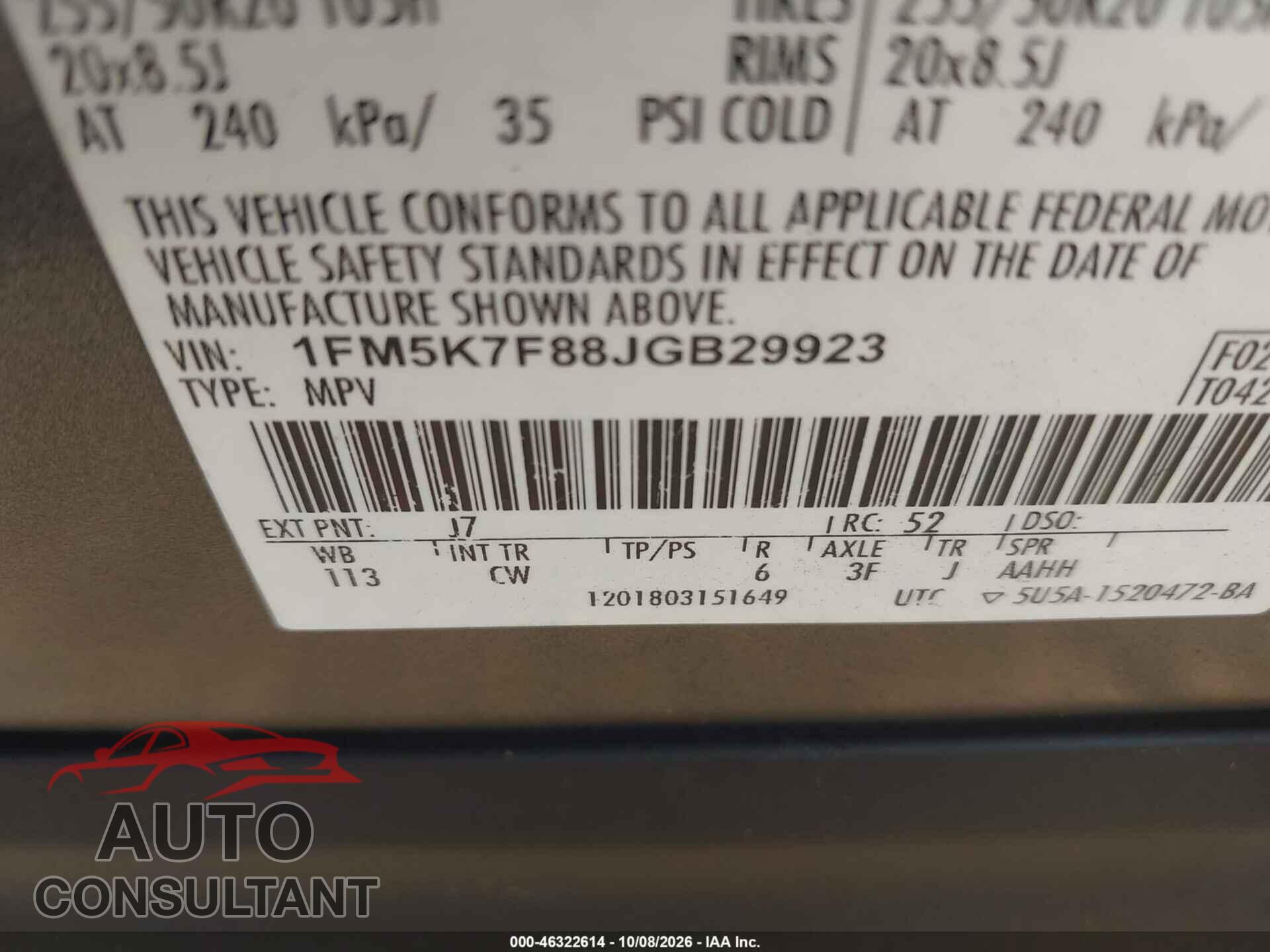 FORD EXPLORER 2018 - 1FM5K7F88JGB29923