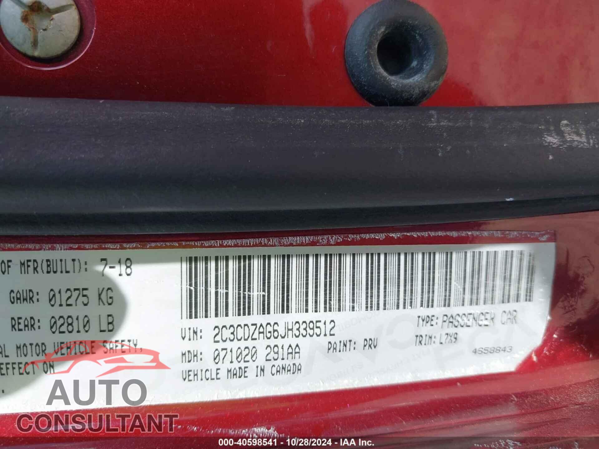 DODGE CHALLENGER 2018 - 2C3CDZAG6JH339512
