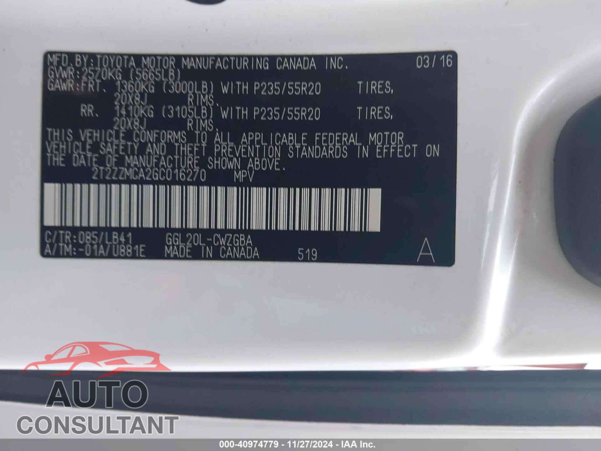 LEXUS RX 350 2016 - 2T2ZZMCA2GC016270