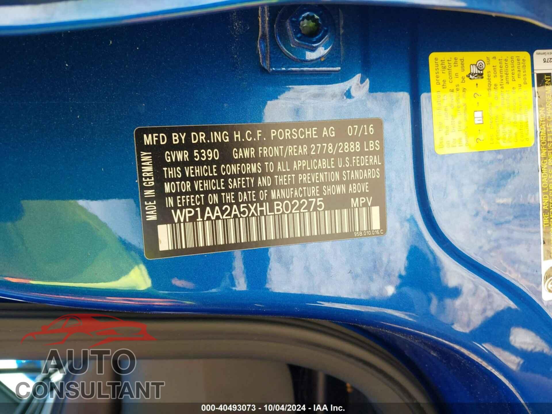 PORSCHE MACAN 2017 - WP1AA2A5XHLB02275