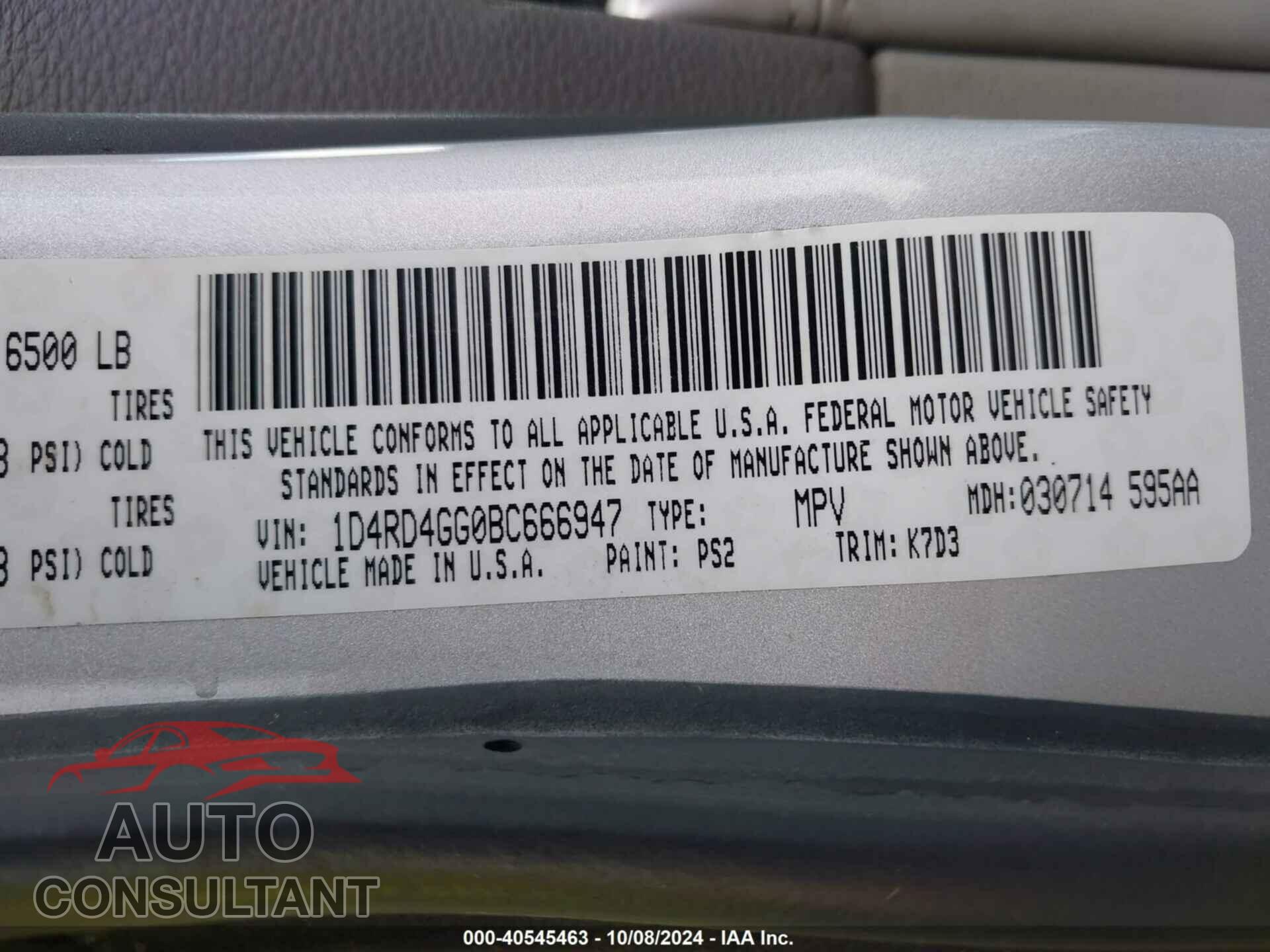 DODGE DURANGO 2011 - 1D4RD4GG0BC666947