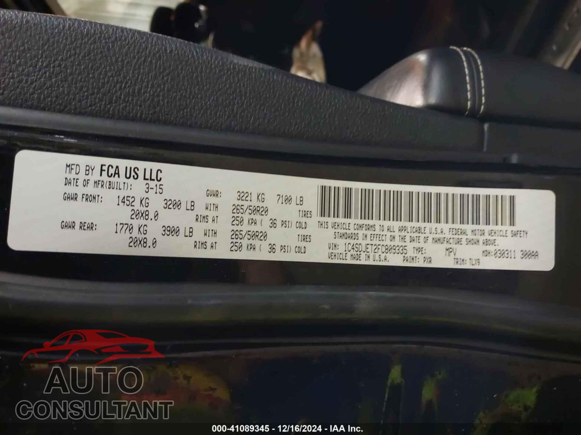 DODGE DURANGO 2015 - 1C4SDJET2FC809335