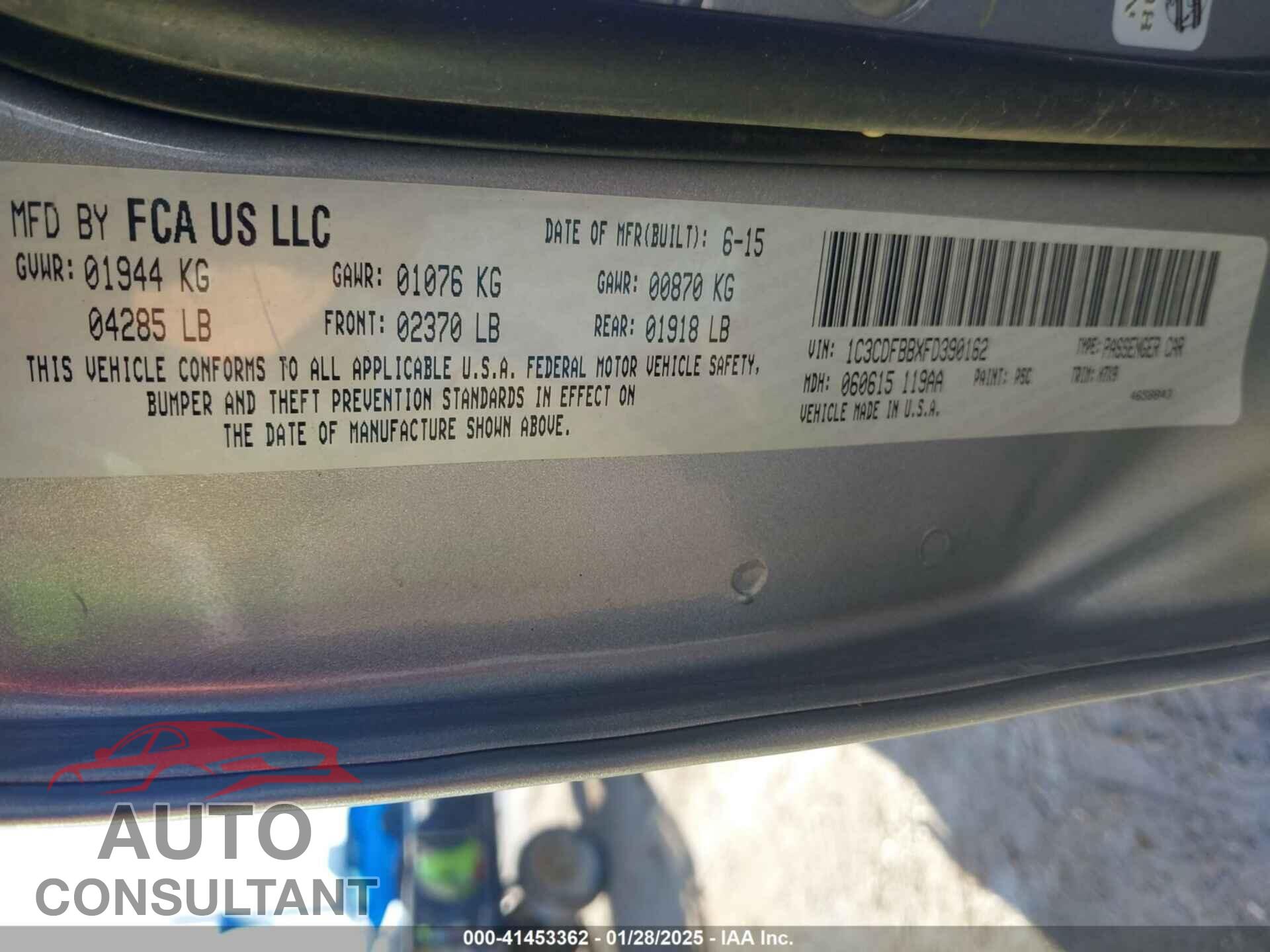 DODGE DART 2015 - 1C3CDFBBXFD390162