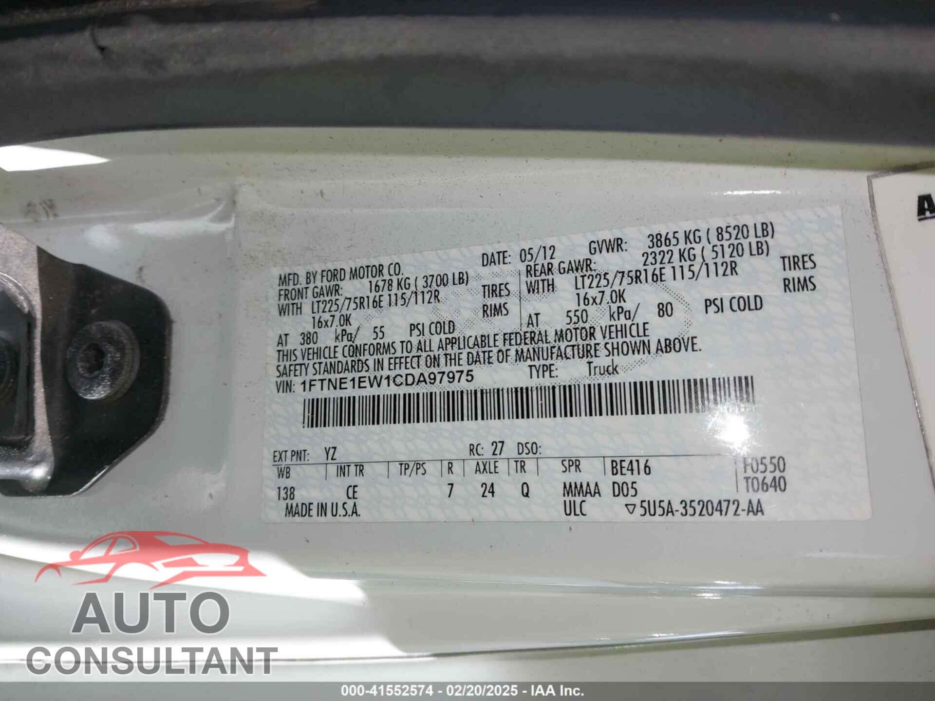 FORD E-150 2012 - 1FTNE1EW1CDA97975