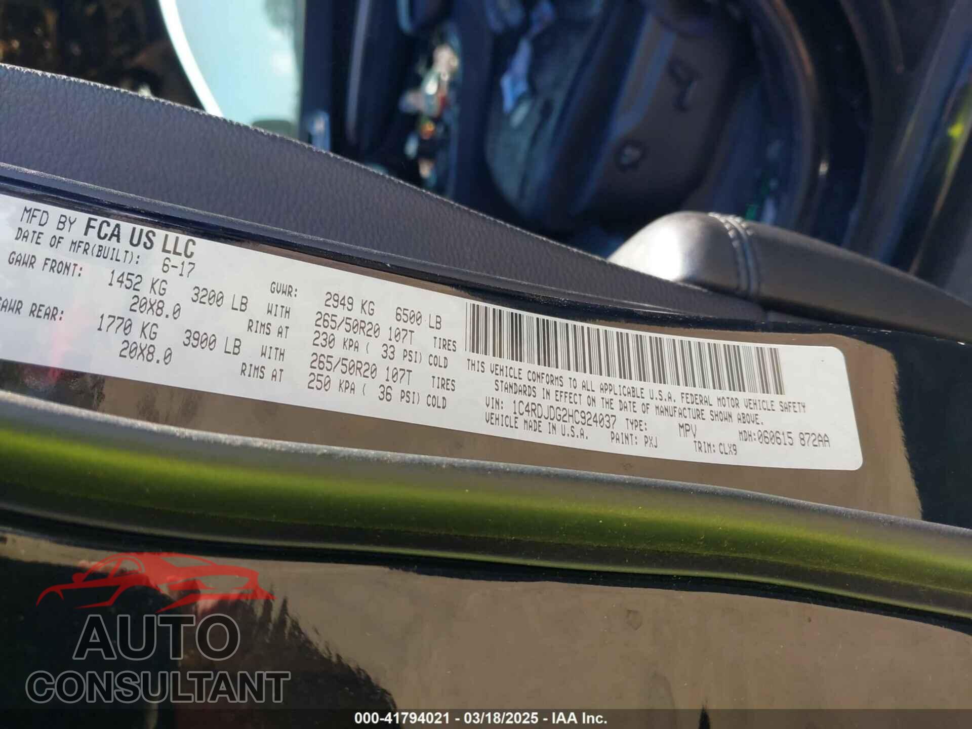DODGE DURANGO 2017 - 1C4RDJDG2HC924037