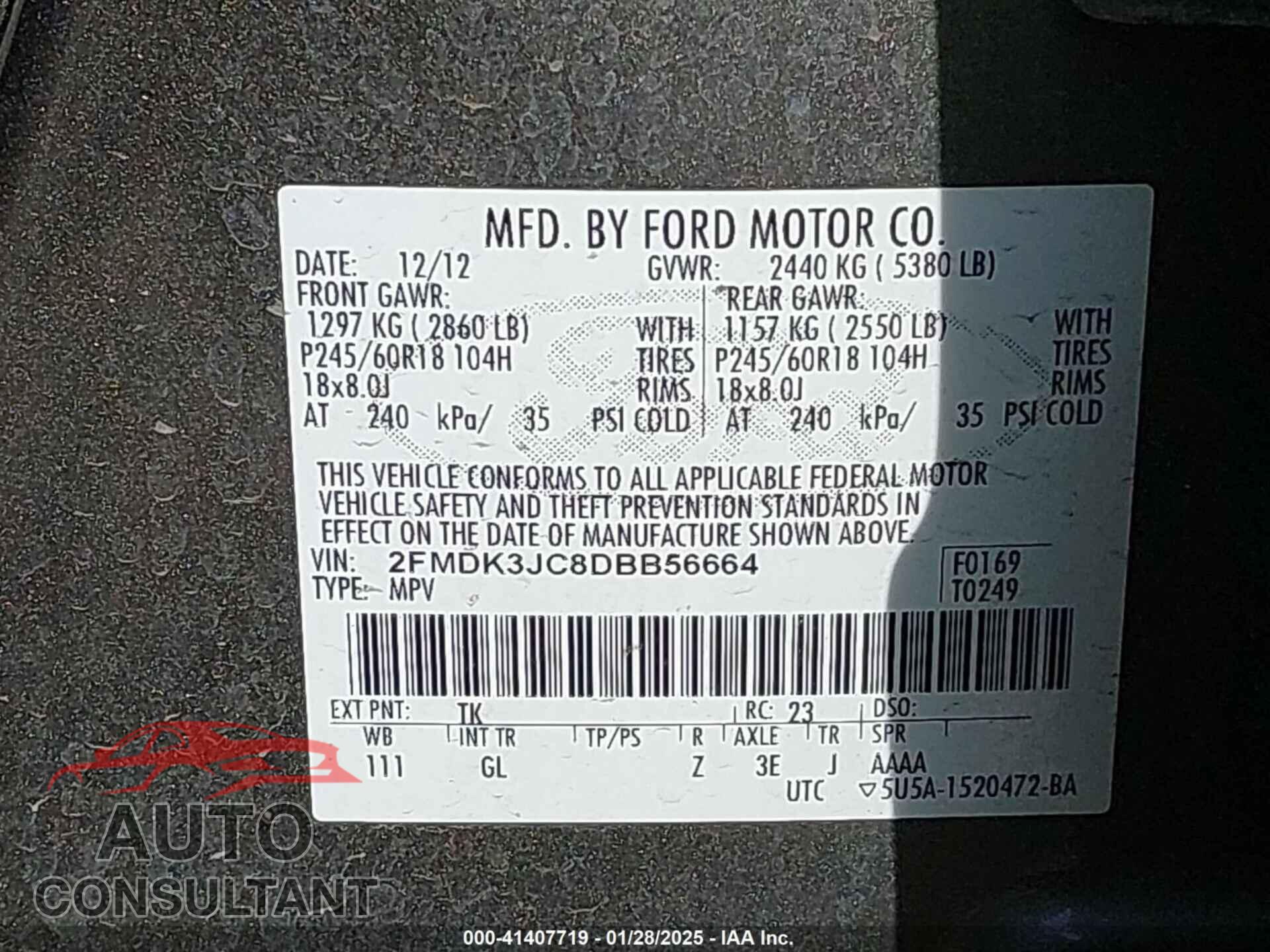 FORD EDGE 2013 - 2FMDK3JC8DBB56664