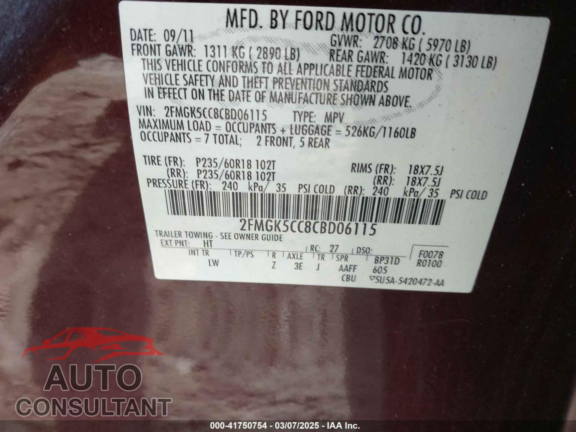 FORD FLEX 2012 - 2FMGK5CC8CBD06115