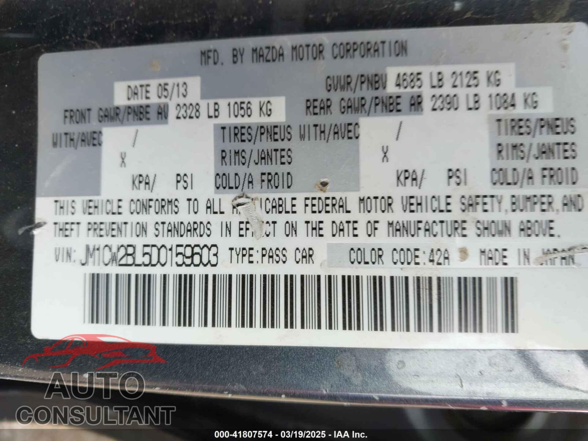MAZDA MAZDA5 2013 - JM1CW2BL5D0159603