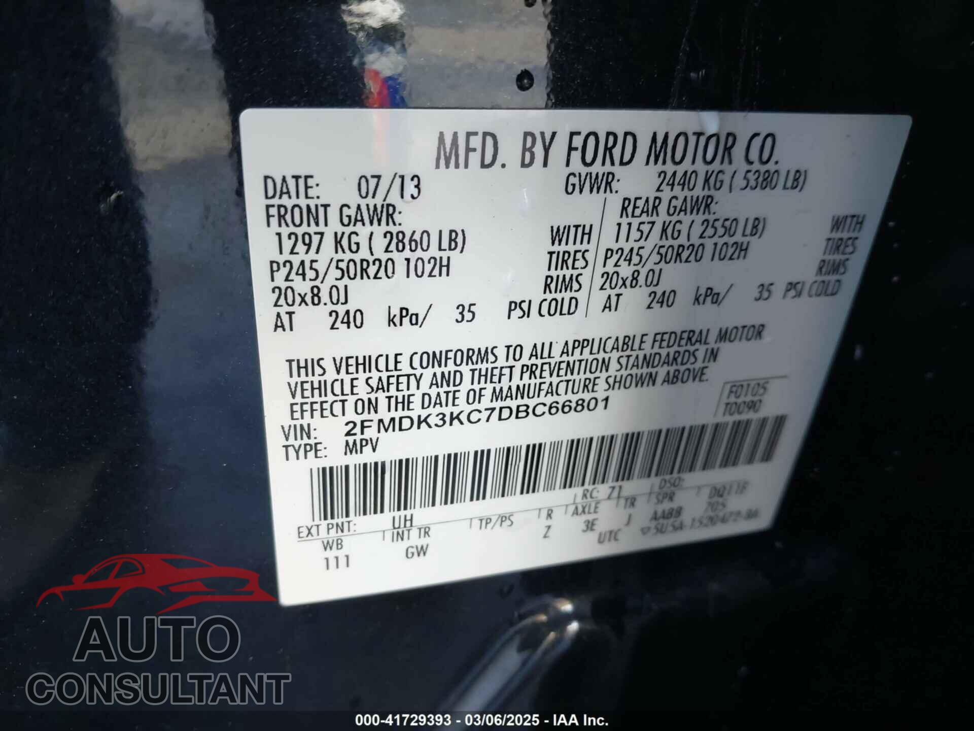 FORD EDGE 2013 - 2FMDK3KC7DBC66801