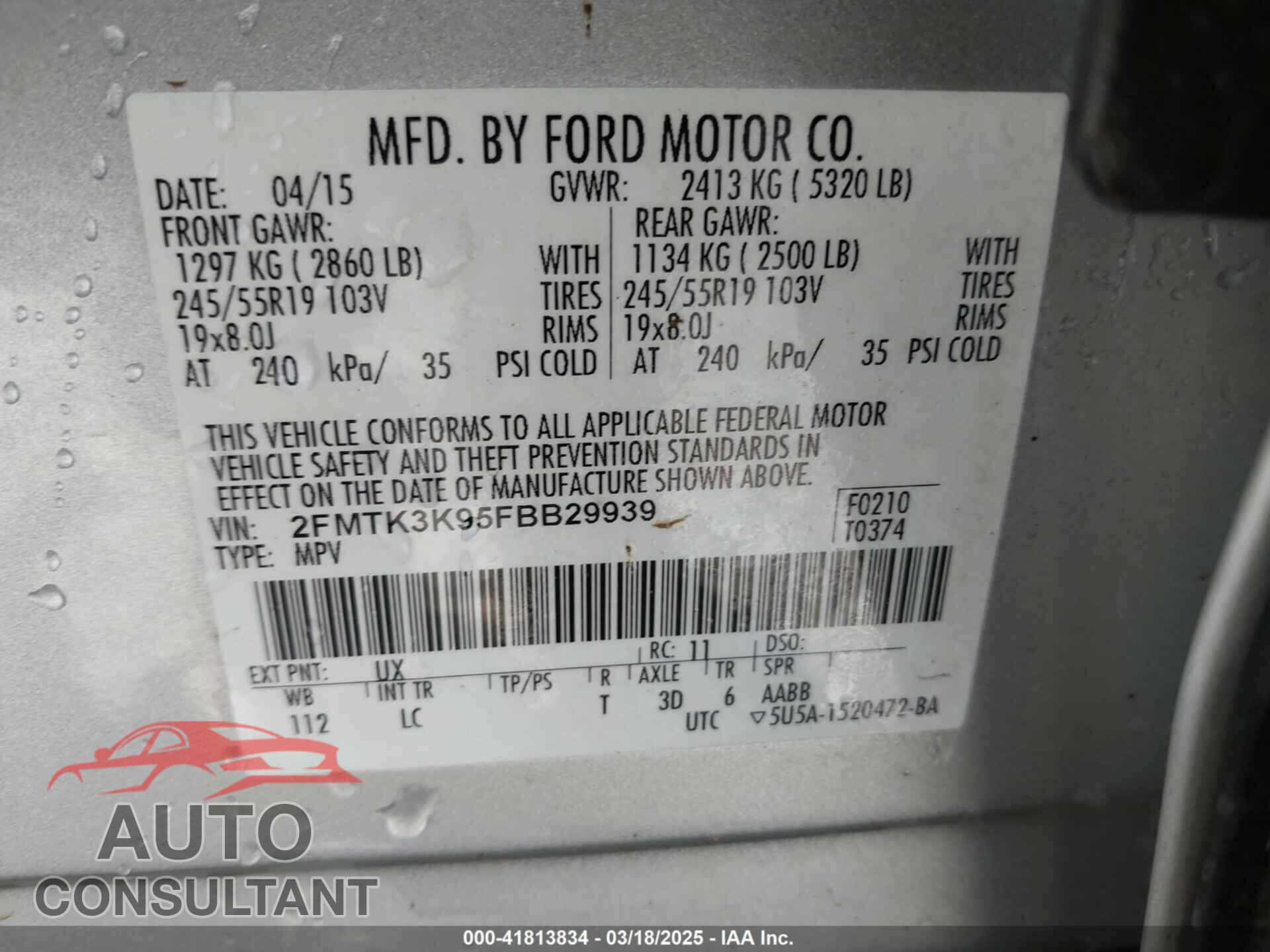 FORD EDGE 2015 - 2FMTK3K95FBB29939