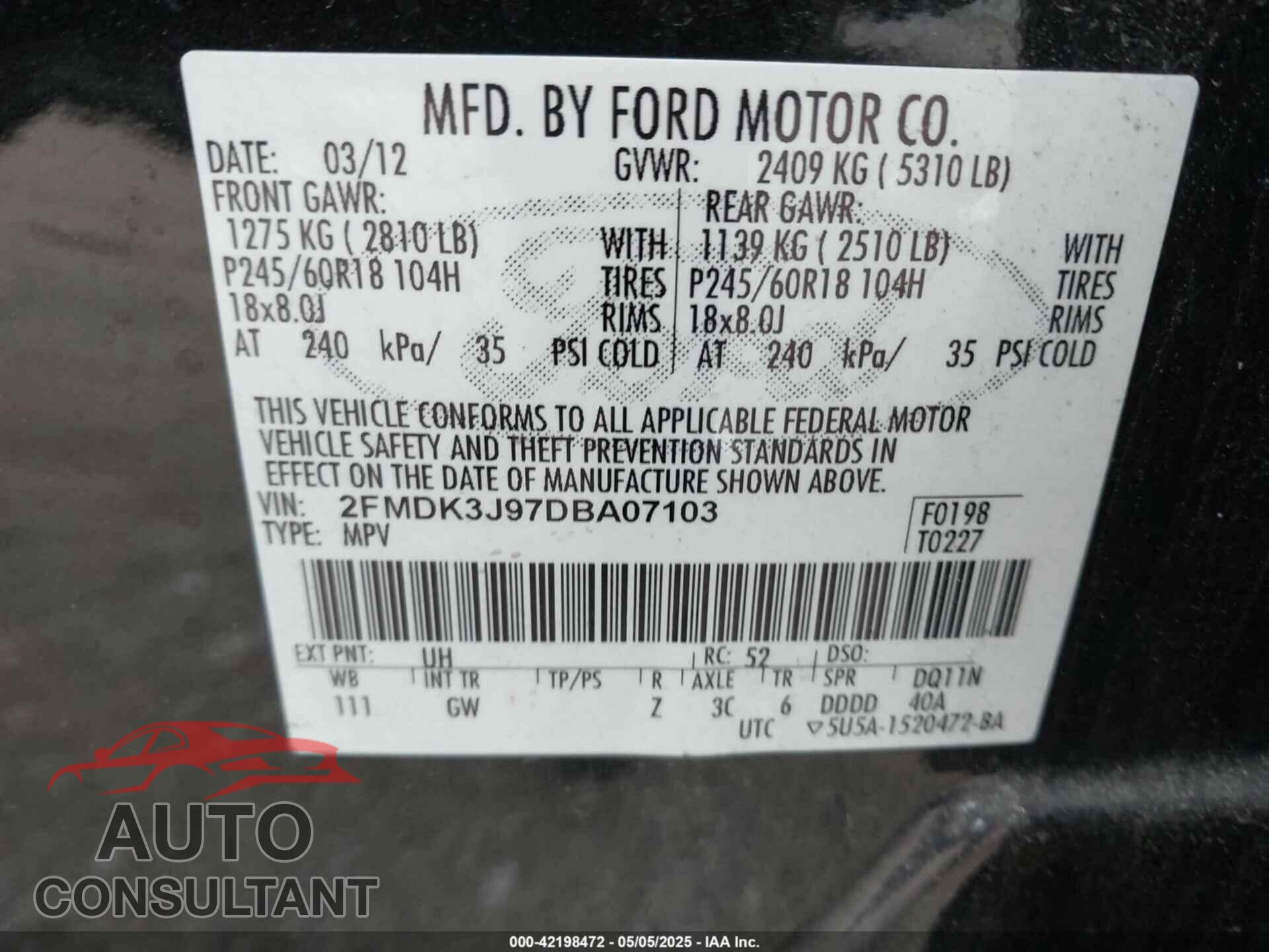 FORD EDGE 2013 - 2FMDK3J97DBA07103