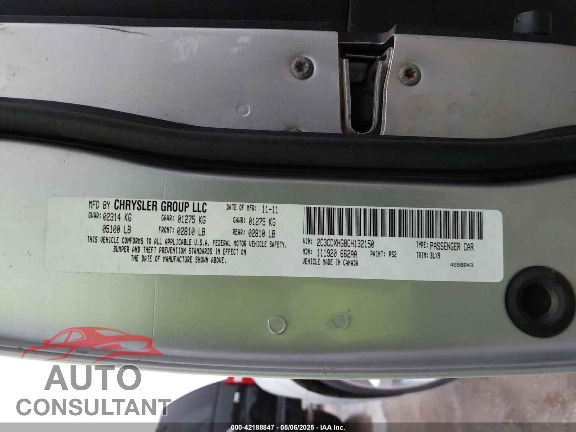 DODGE CHARGER 2012 - 2C3CDXHG8CH132150