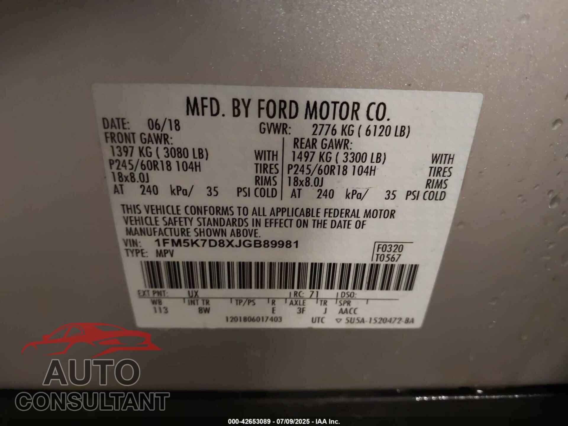 FORD EXPLORER 2018 - 1FM5K7D8XJGB89981