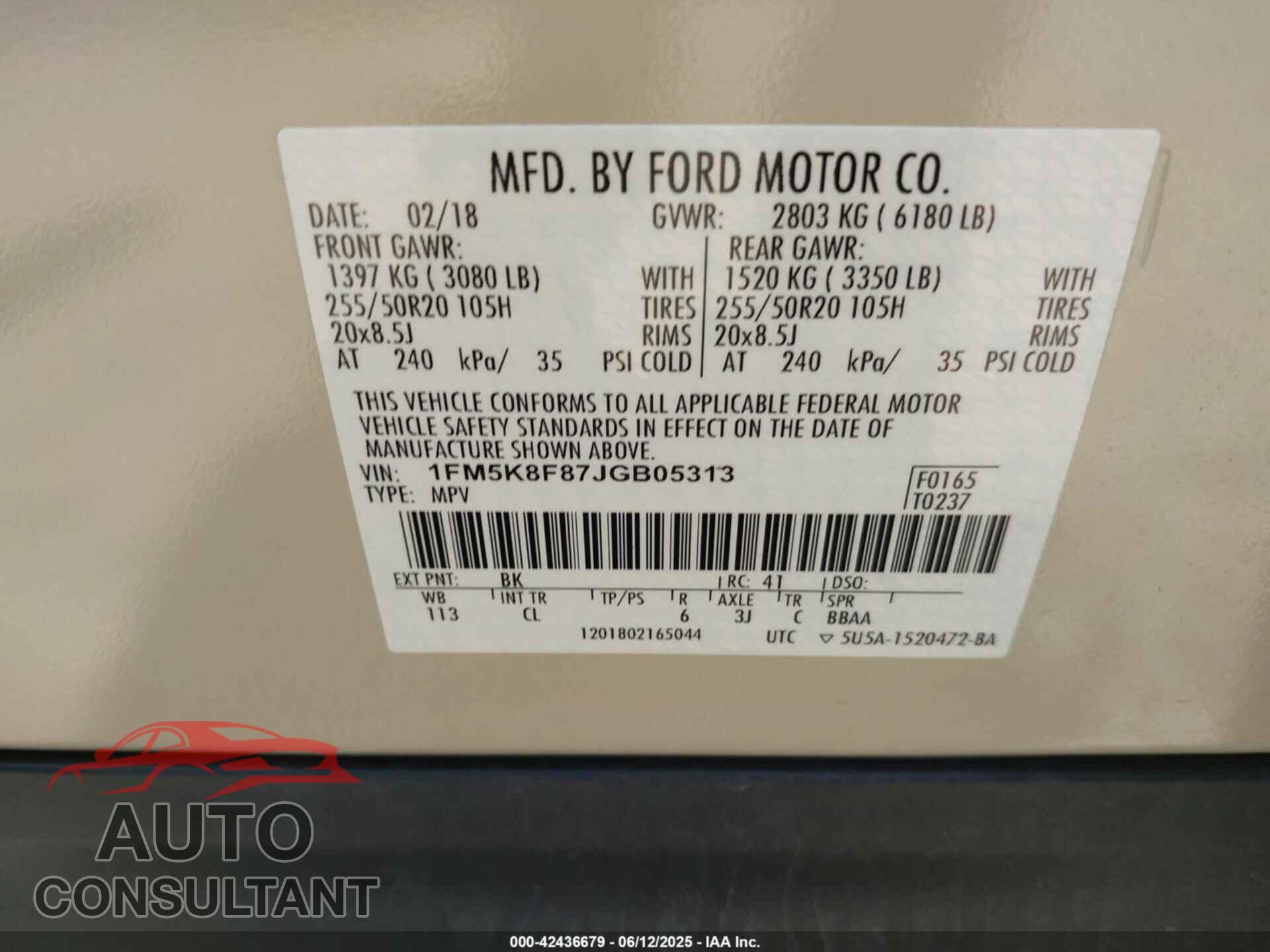 FORD EXPLORER 2018 - 1FM5K8F87JGB05313
