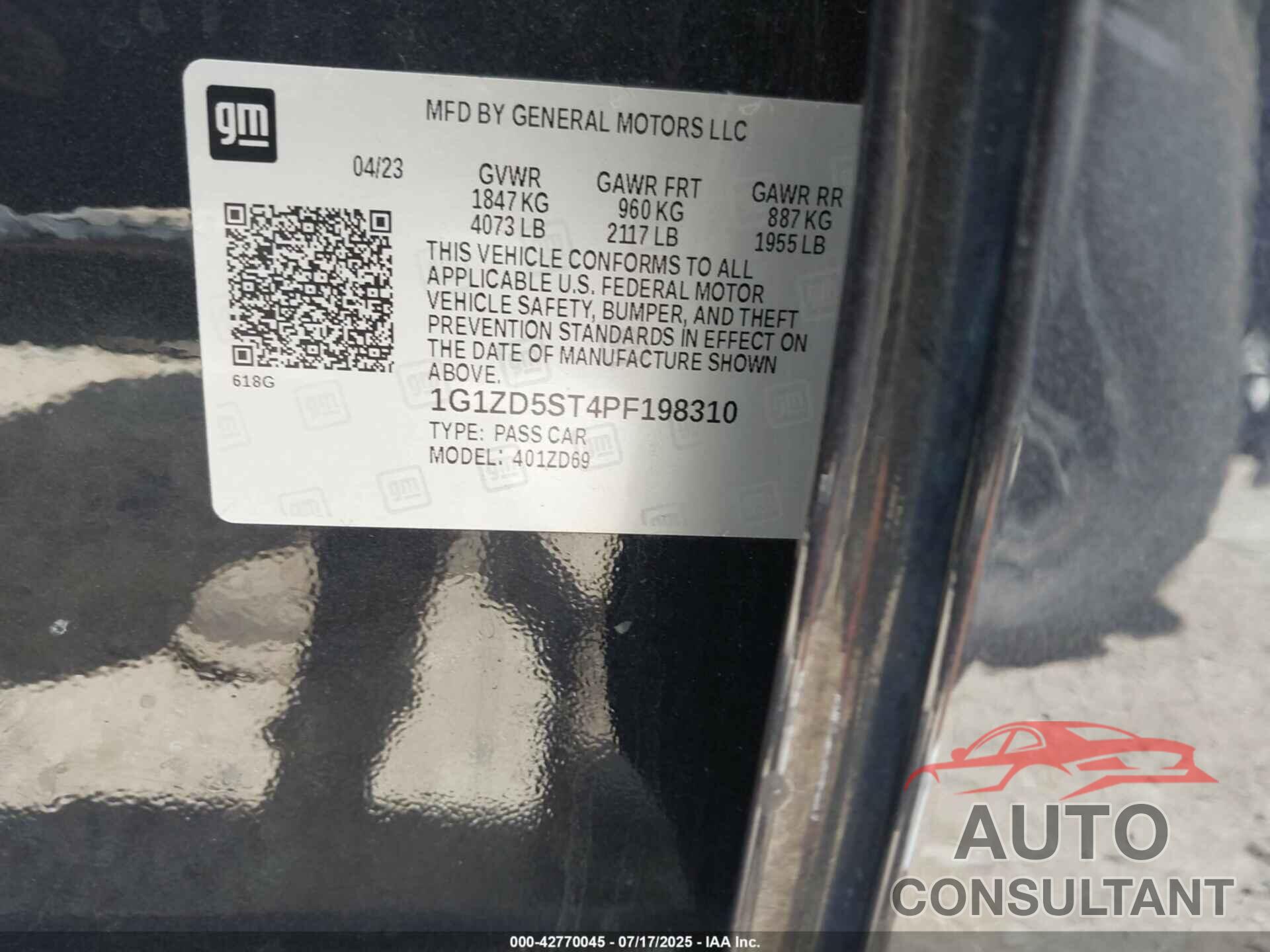 CHEVROLET MALIBU 2023 - 1G1ZD5ST4PF198310