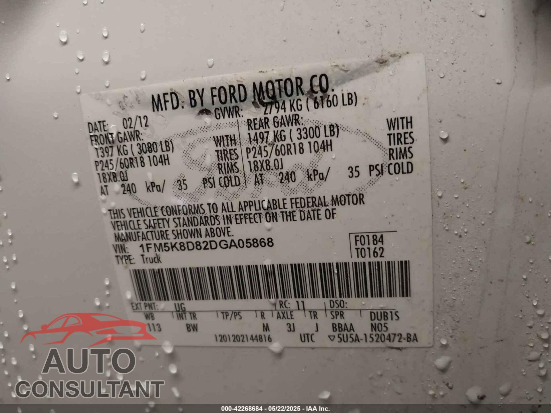 FORD EXPLORER 2013 - 1FM5K8D82DGA05868