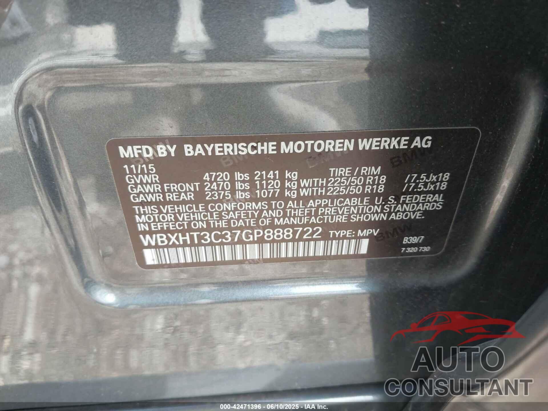 BMW X1 2016 - WBXHT3C37GP888722