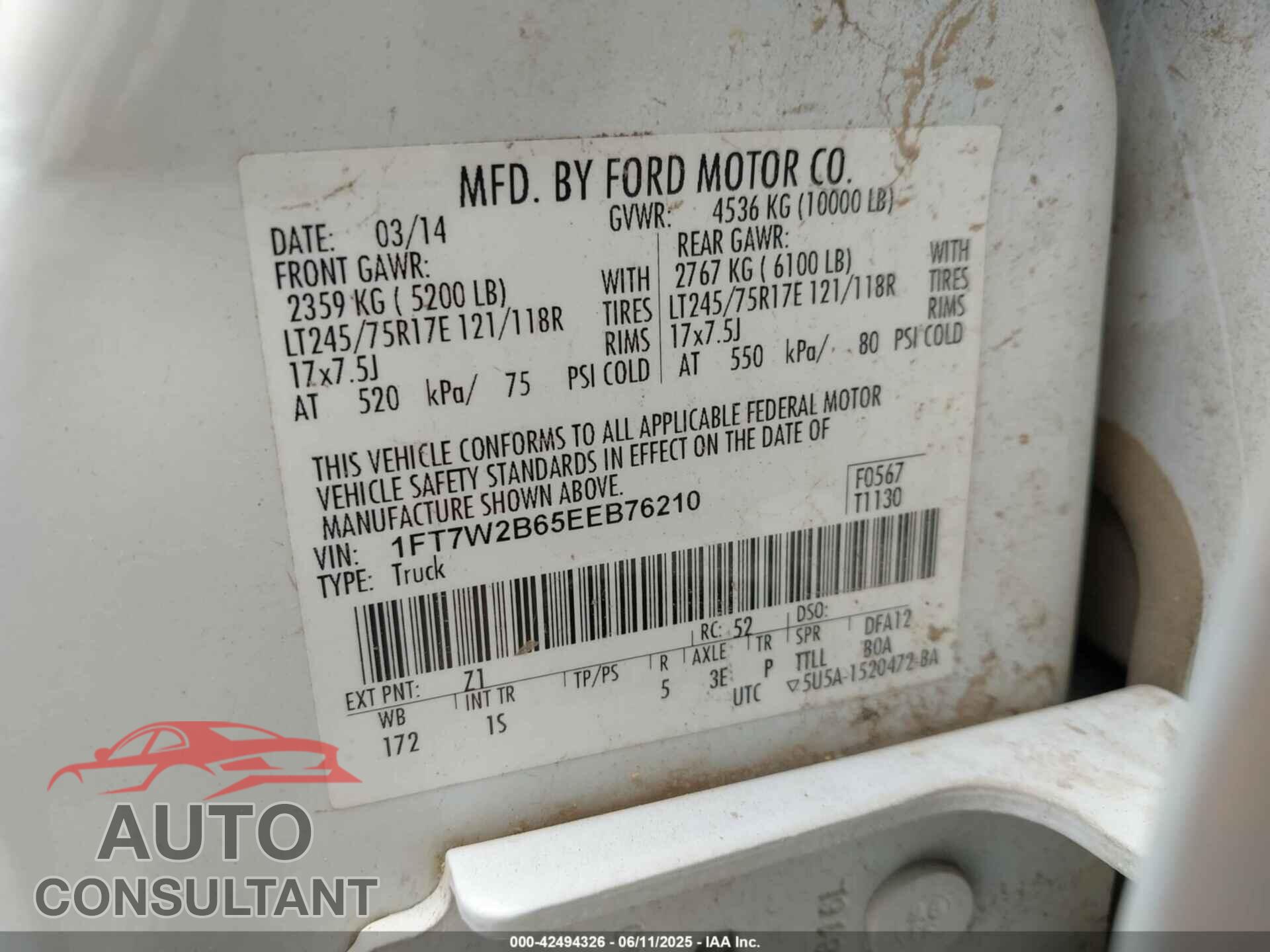 FORD F-250 2014 - 1FT7W2B65EEB76210