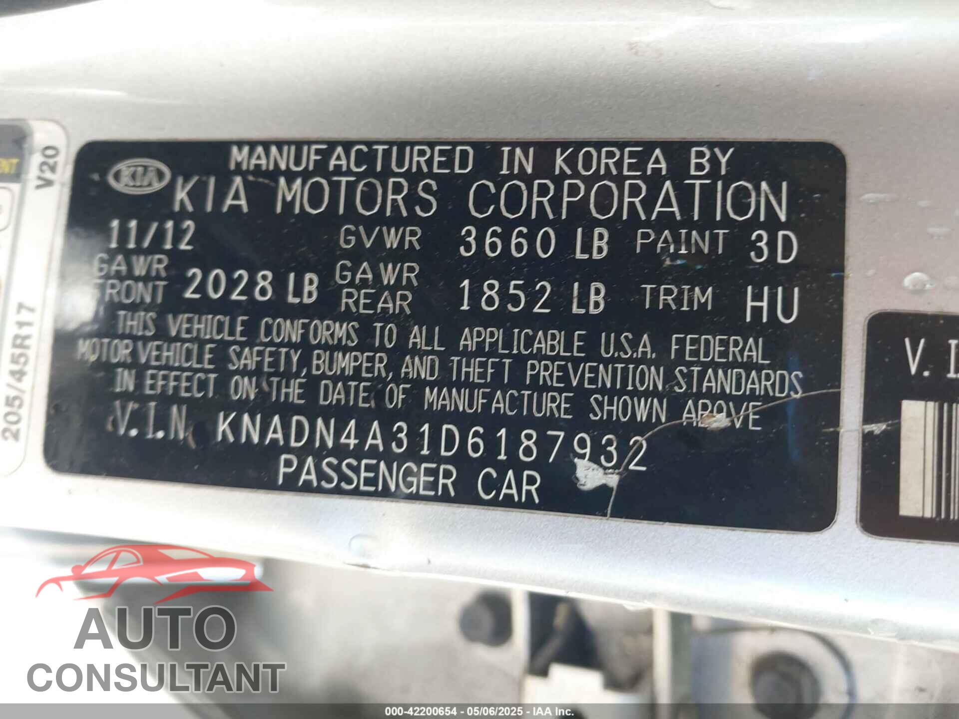 KIA RIO 2013 - KNADN4A31D6187932