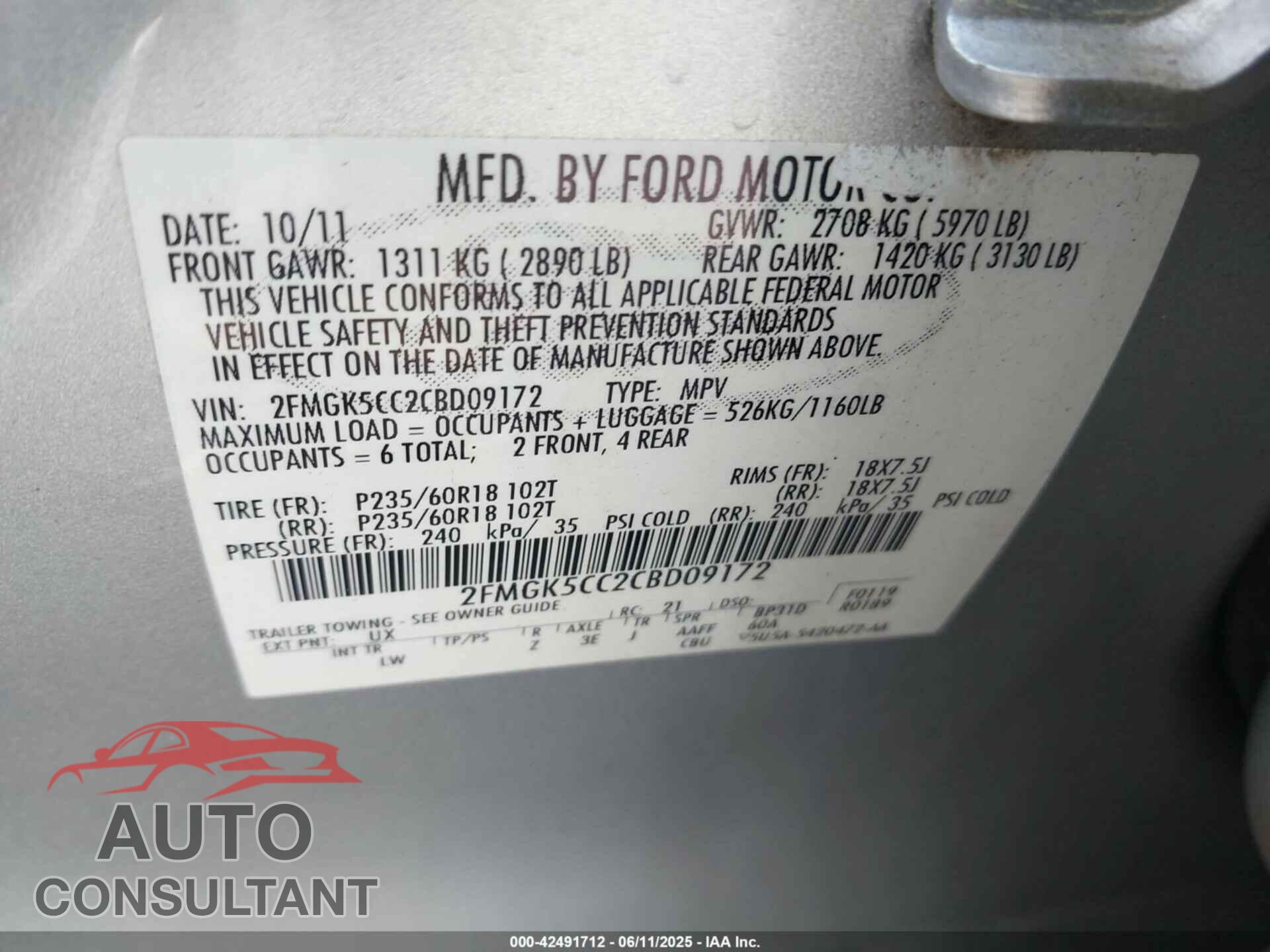 FORD FLEX 2012 - 2FMGK5CC2CBD09172