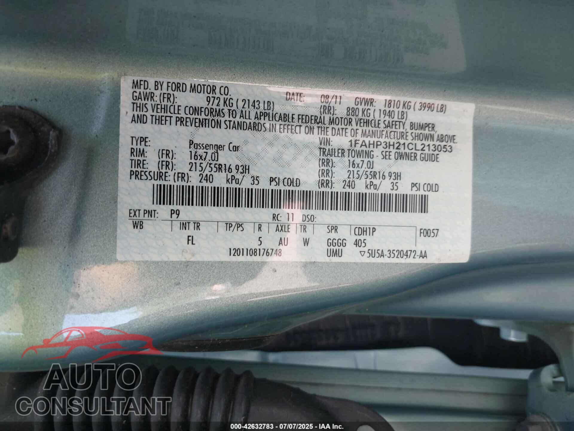 FORD FOCUS 2012 - 1FAHP3H21CL213053