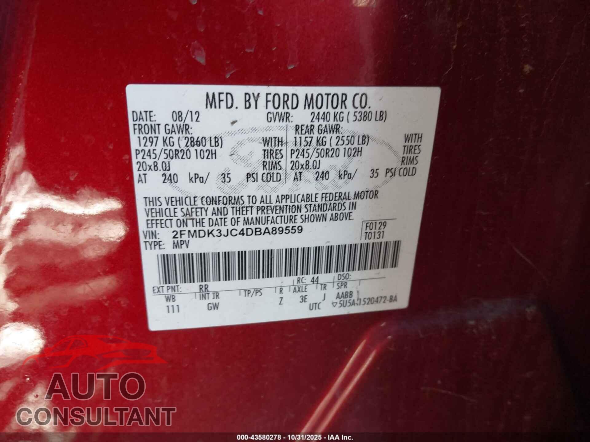 FORD EDGE 2013 - 2FMDK3JC4DBA89559