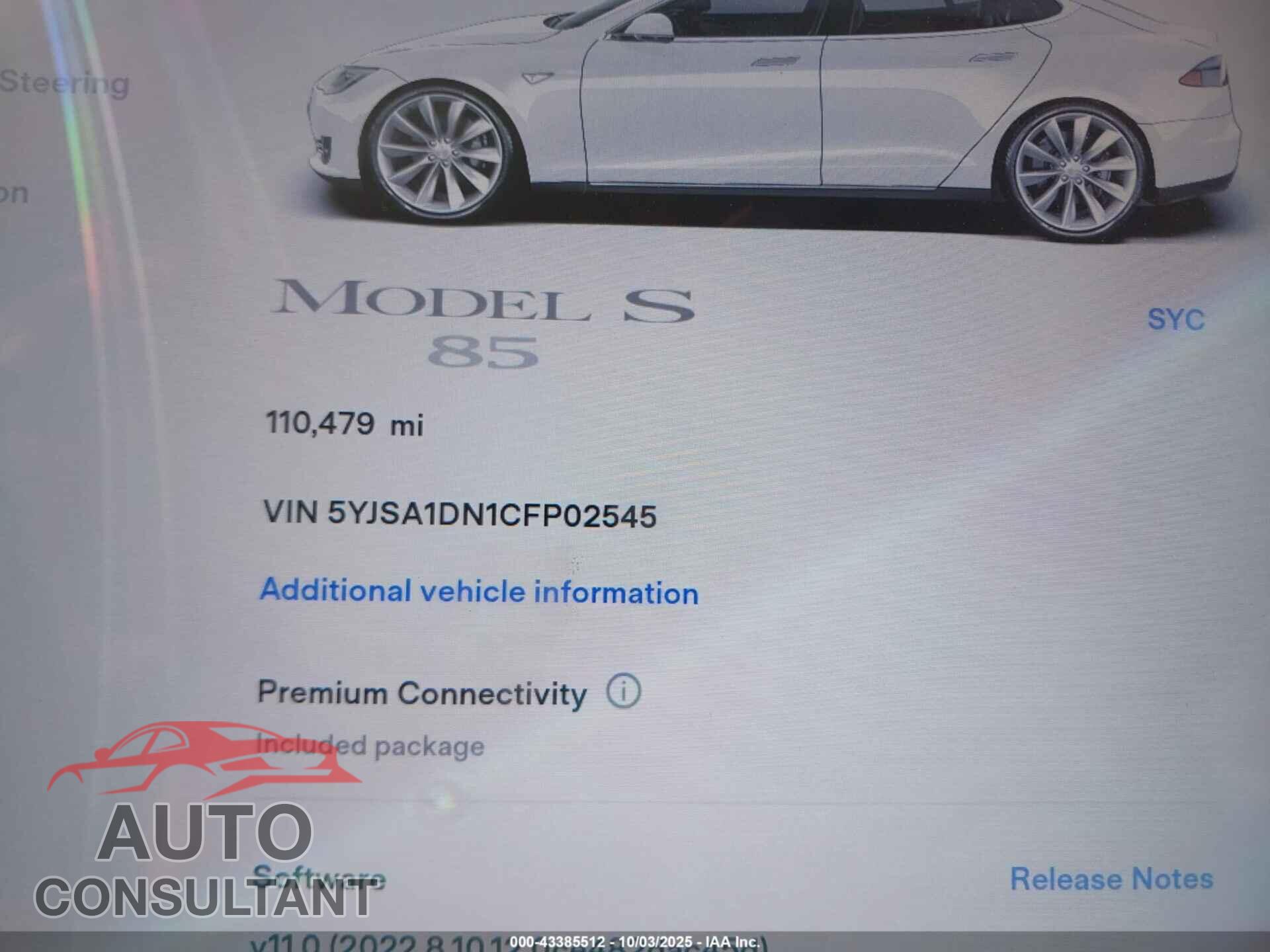 TESLA MODEL S 2012 - 5YJSA1DN1CFP02545