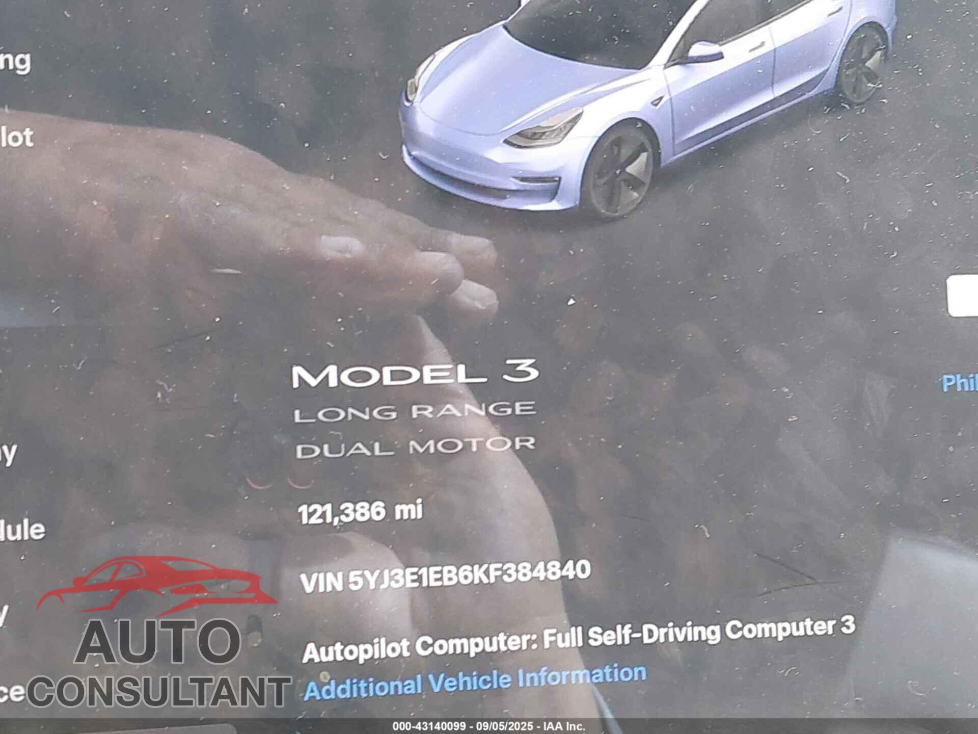 TESLA MODEL 3 2019 - 5YJ3E1EB6KF384840