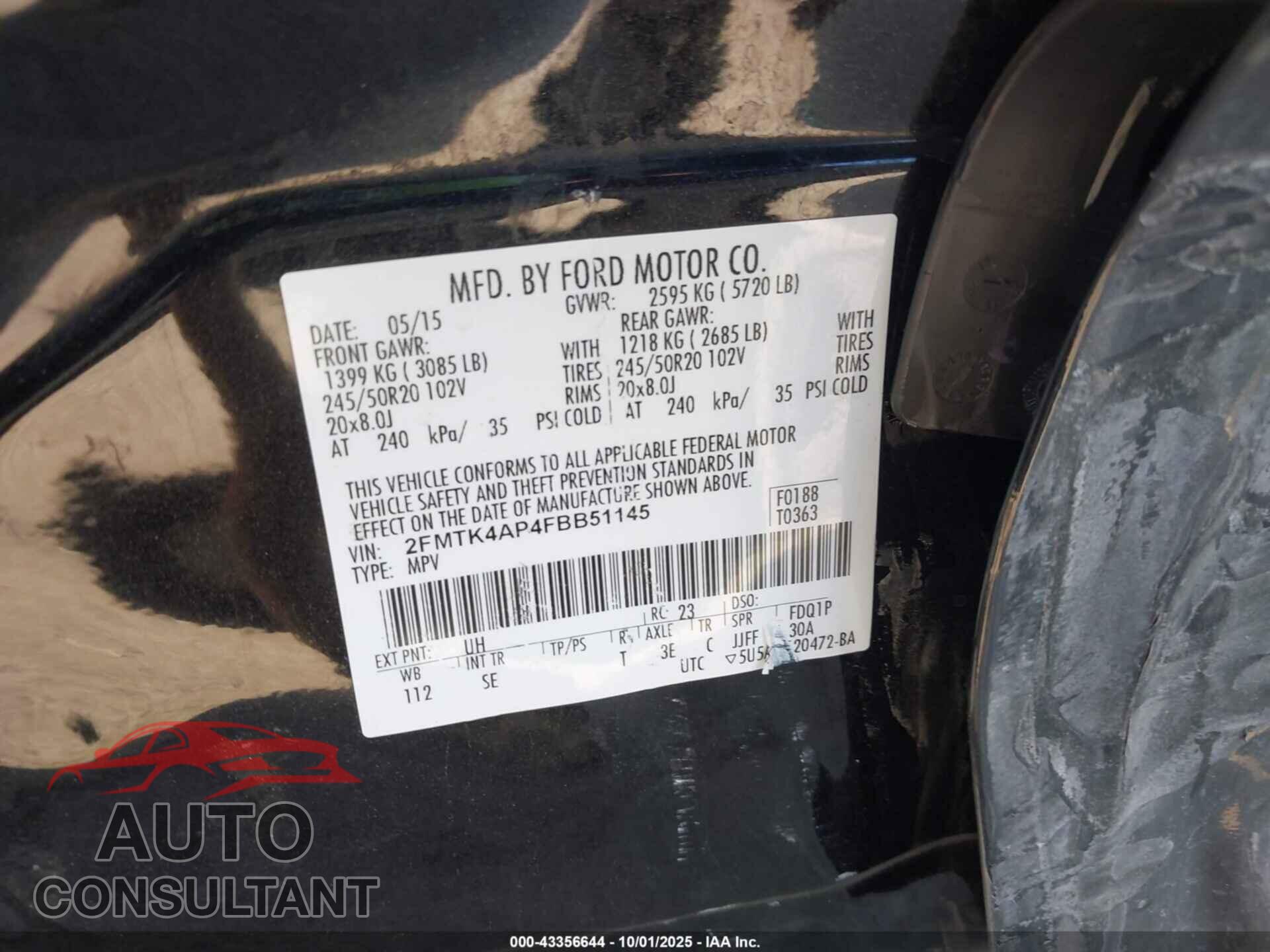 FORD EDGE 2015 - 2FMTK4AP4FBB51145