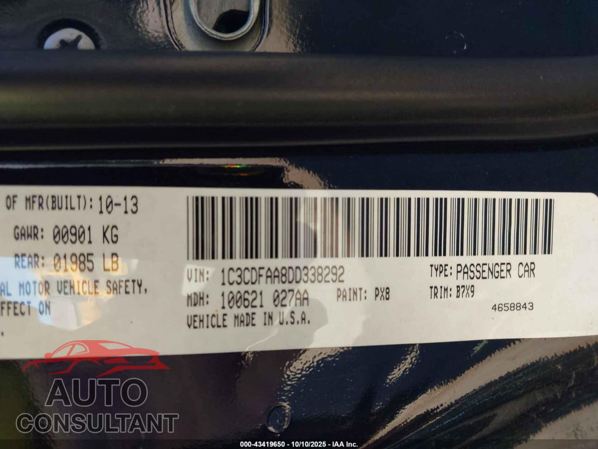 DODGE DART 2013 - 1C3CDFAA8DD338292