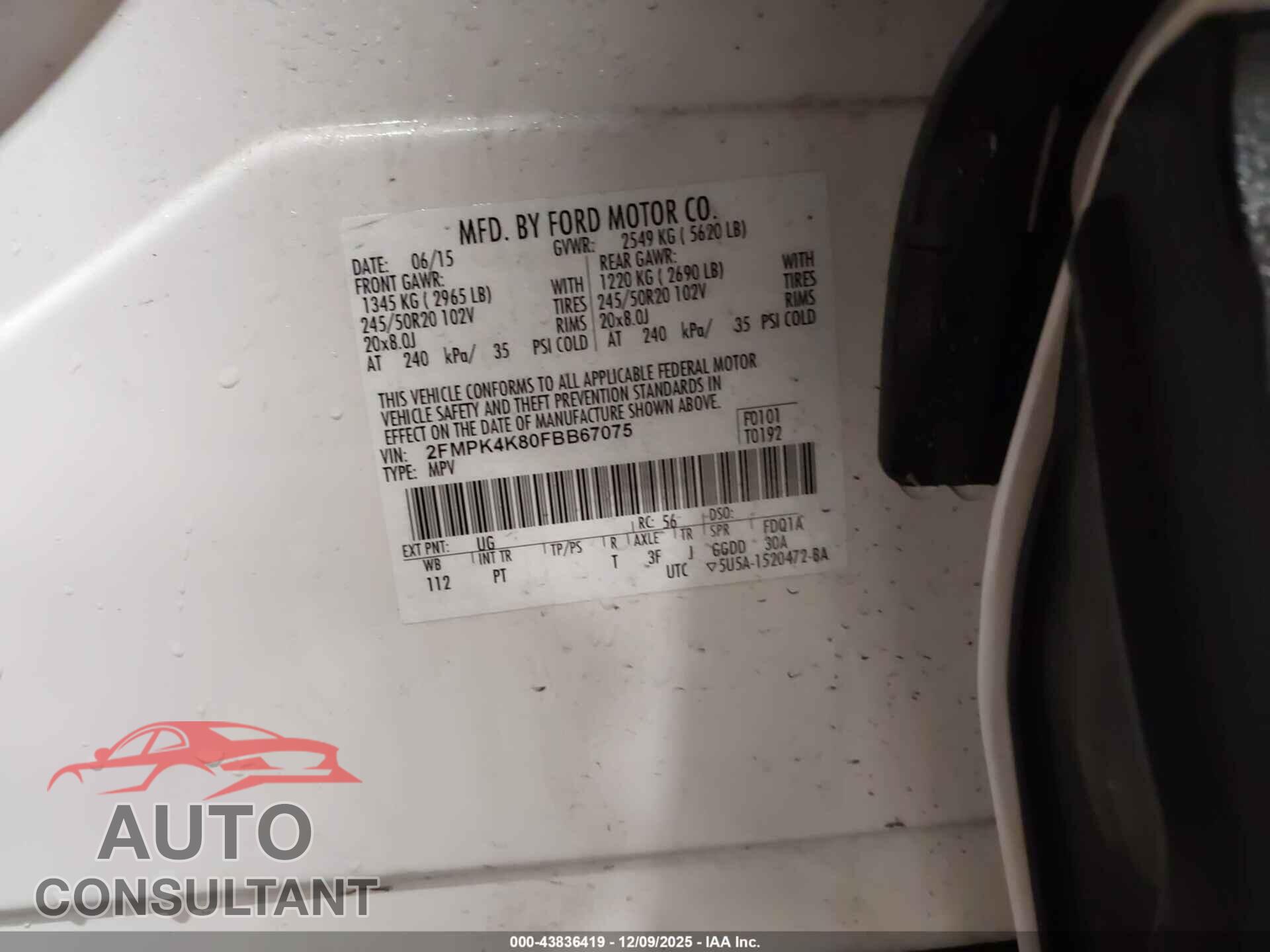 FORD EDGE 2015 - 2FMPK4J85FBB67075