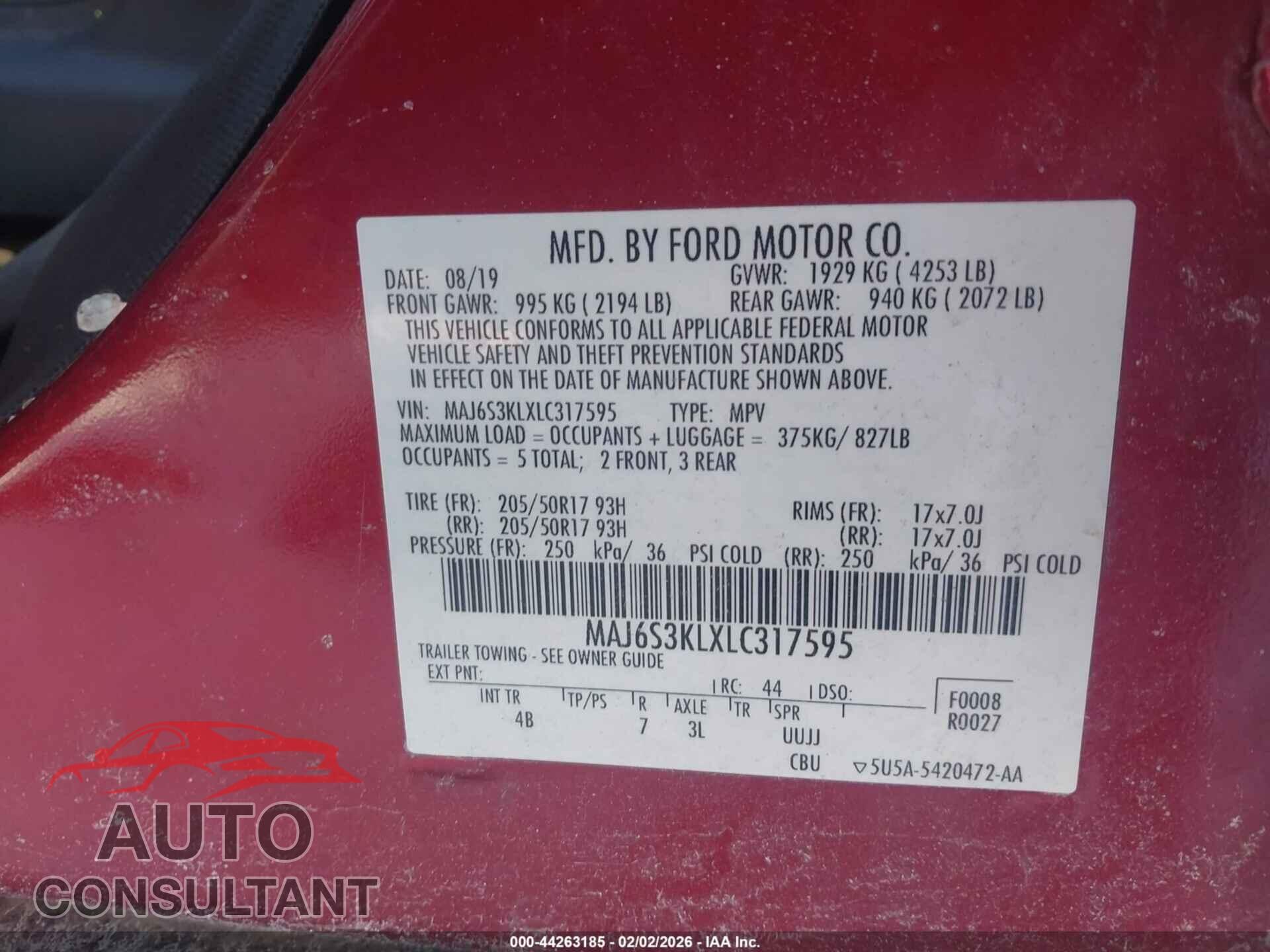 FORD ECOSPORT 2020 - MAJ6S3KLXLC317595