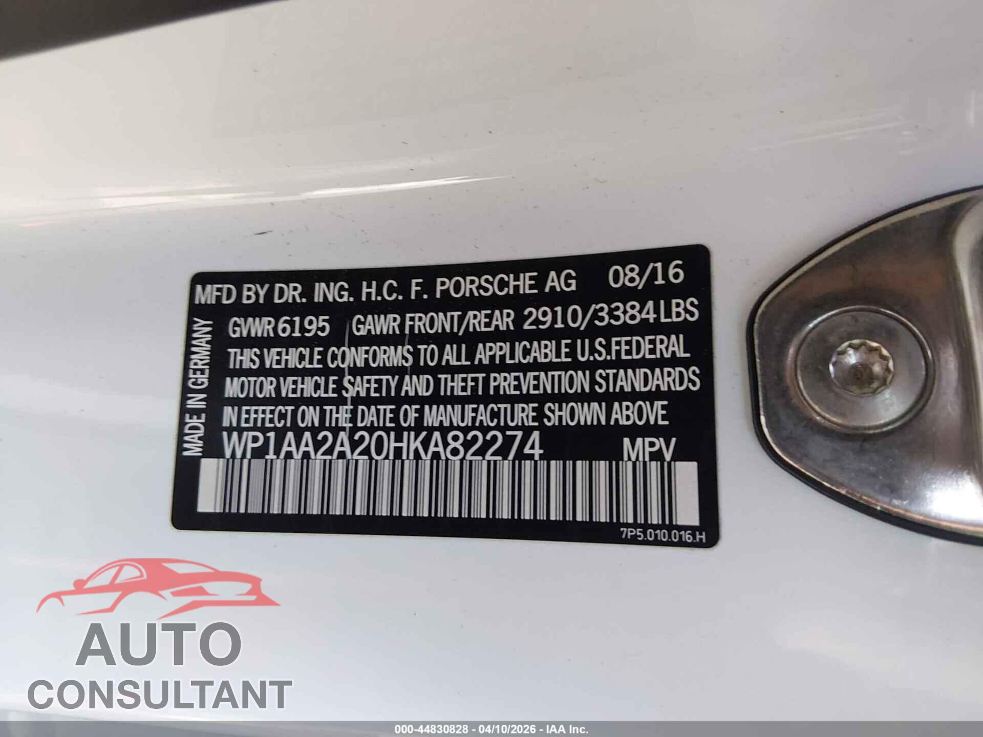PORSCHE CAYENNE 2017 - WP1AA2A20HKA82274