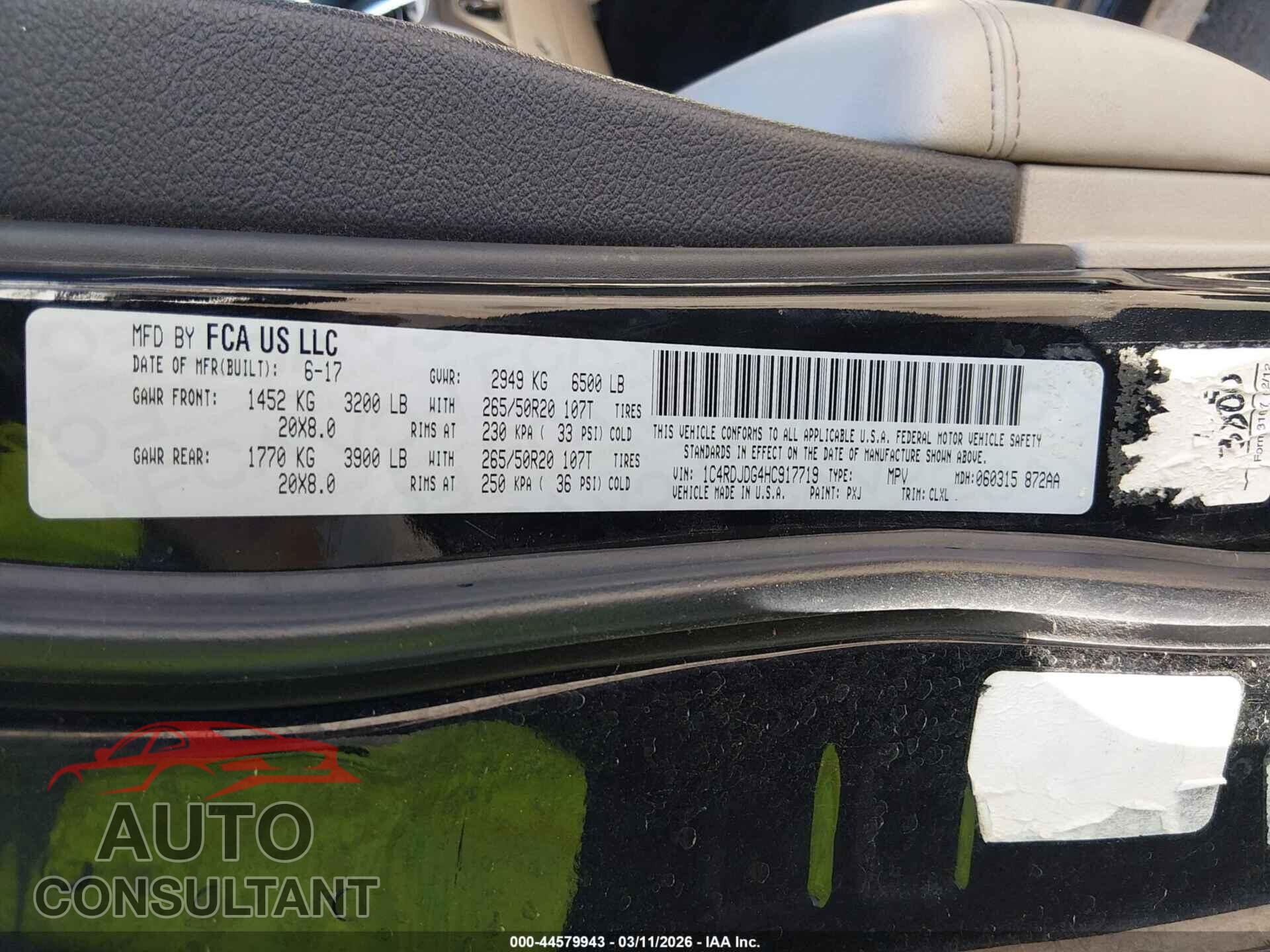DODGE DURANGO 2017 - 1C4RDJDG4HC917719