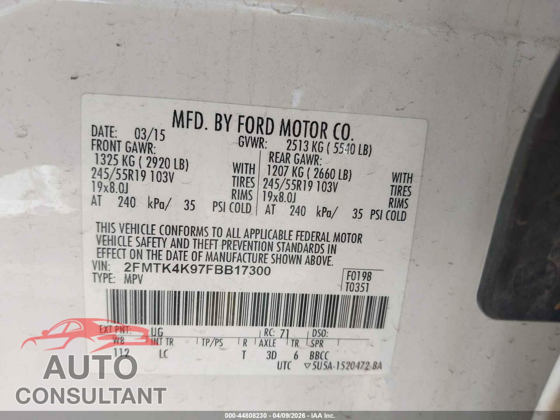 FORD EDGE 2015 - 2FMTK4K97FBB17300
